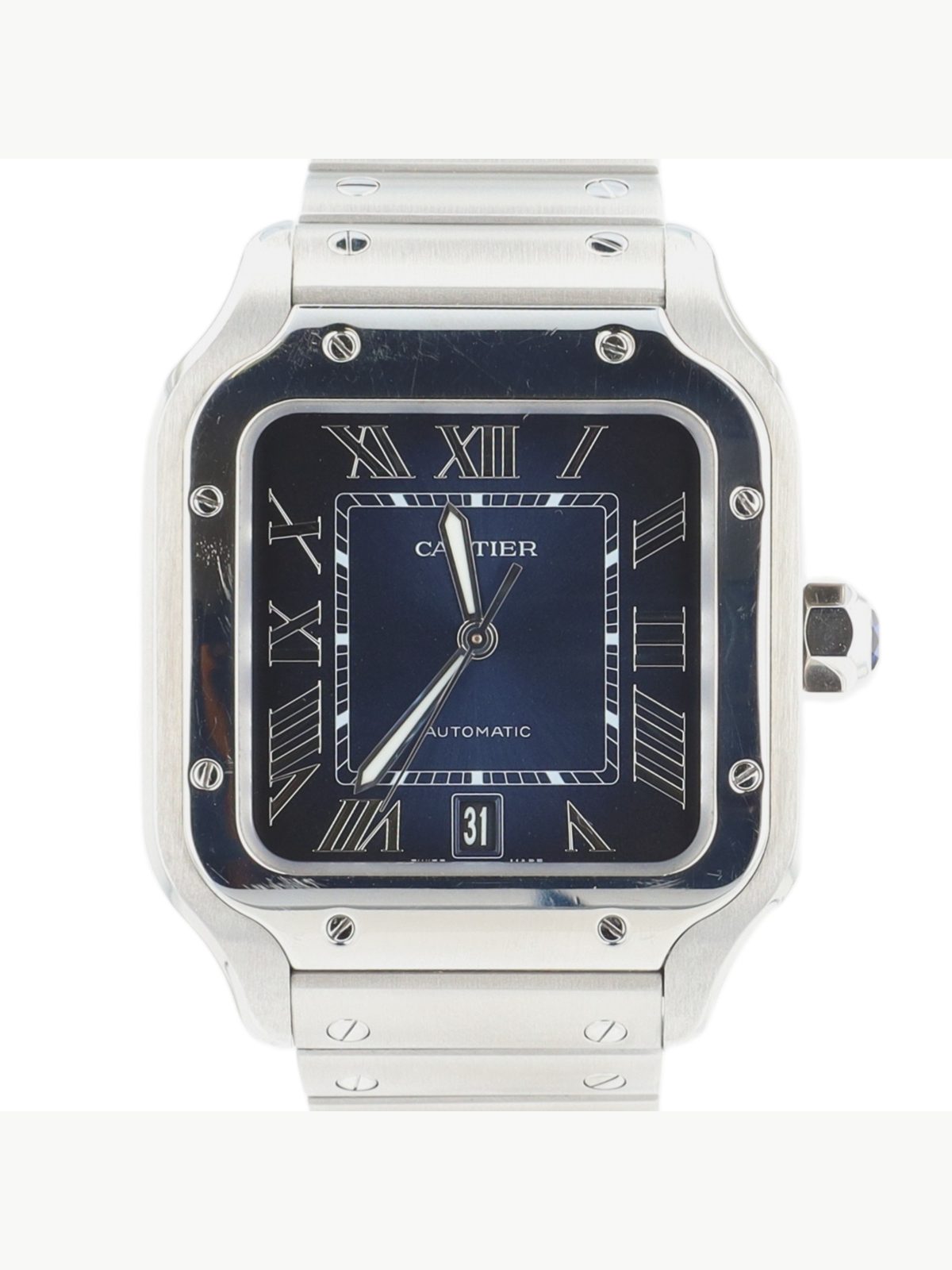 Cartier Santos 4072 40mm Blue Roman Numeral Dial Stainless Steel Automatic Watch