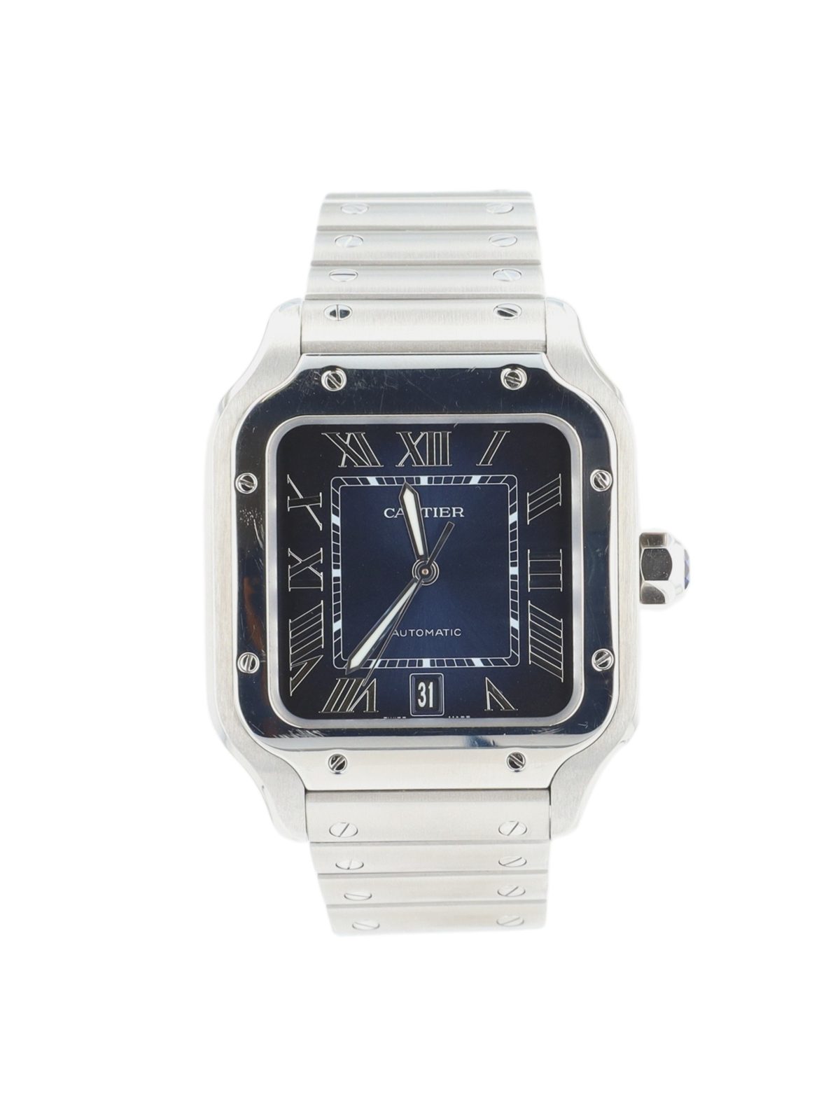 Cartier Santos 4072 40mm Blue Roman Numeral Dial Stainless Steel Automatic Watch