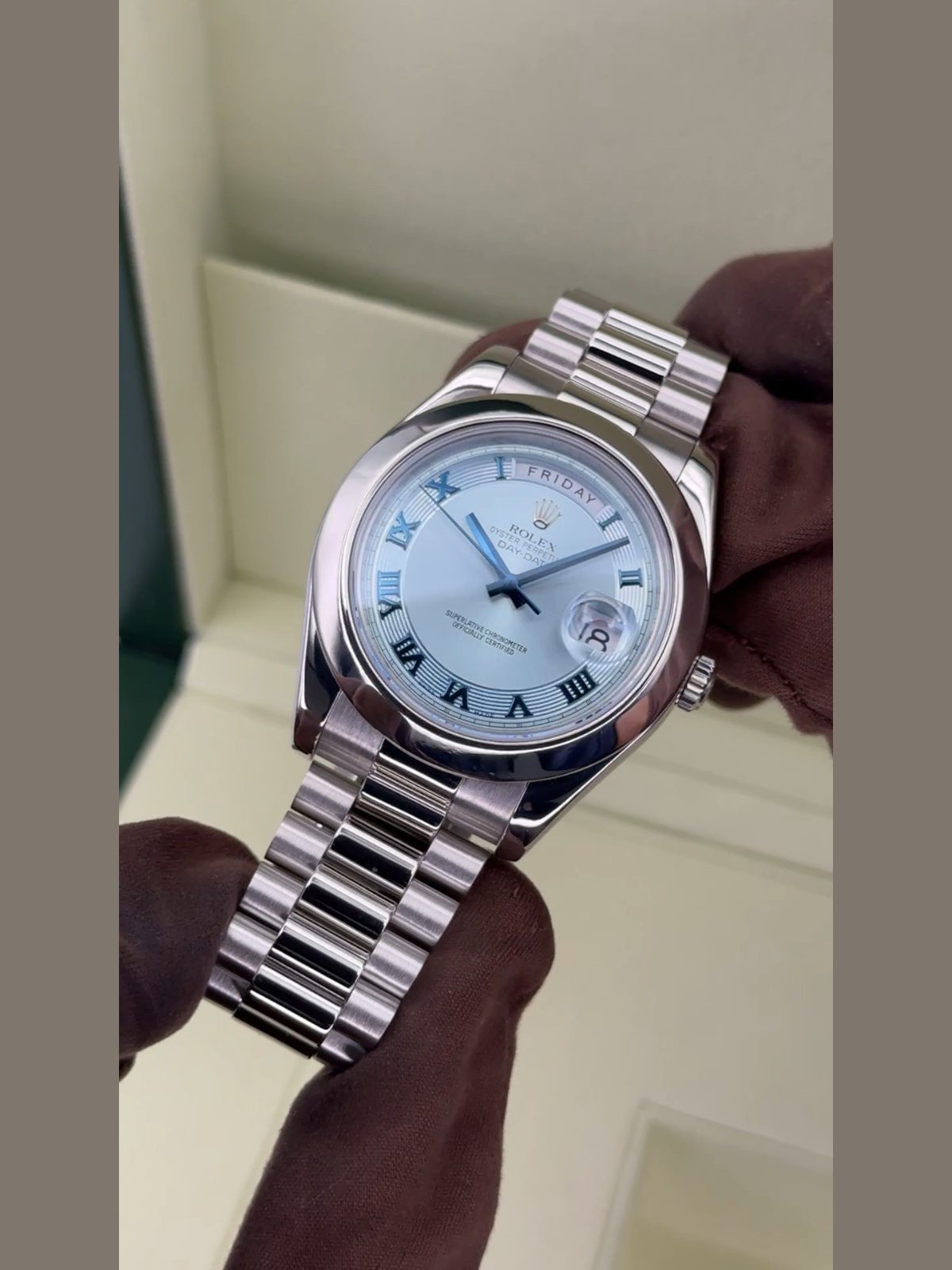 Rolex 2014 Rolex Day-Date II 41mm 218206 Platinum Ice Blue Roman Numeral Dial
