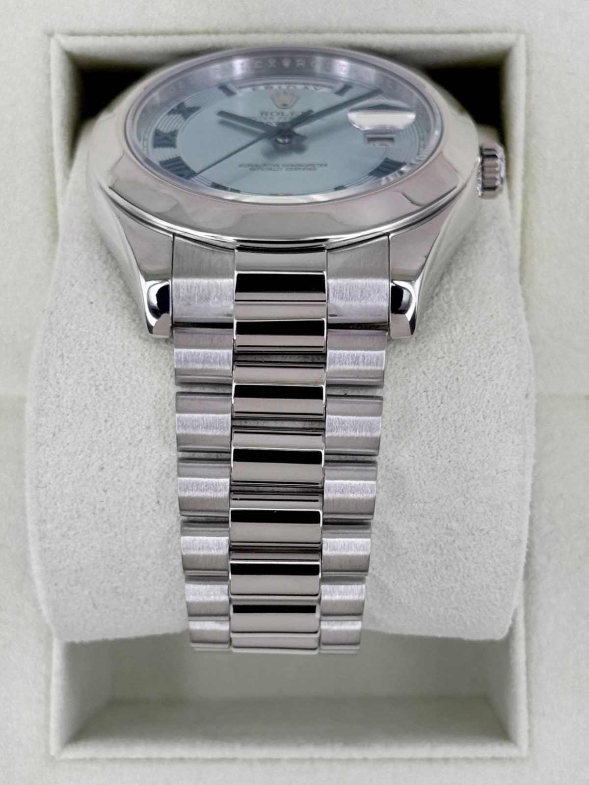 Rolex 2014 Rolex Day-Date II 41mm 218206 Platinum Ice Blue Roman Numeral Dial