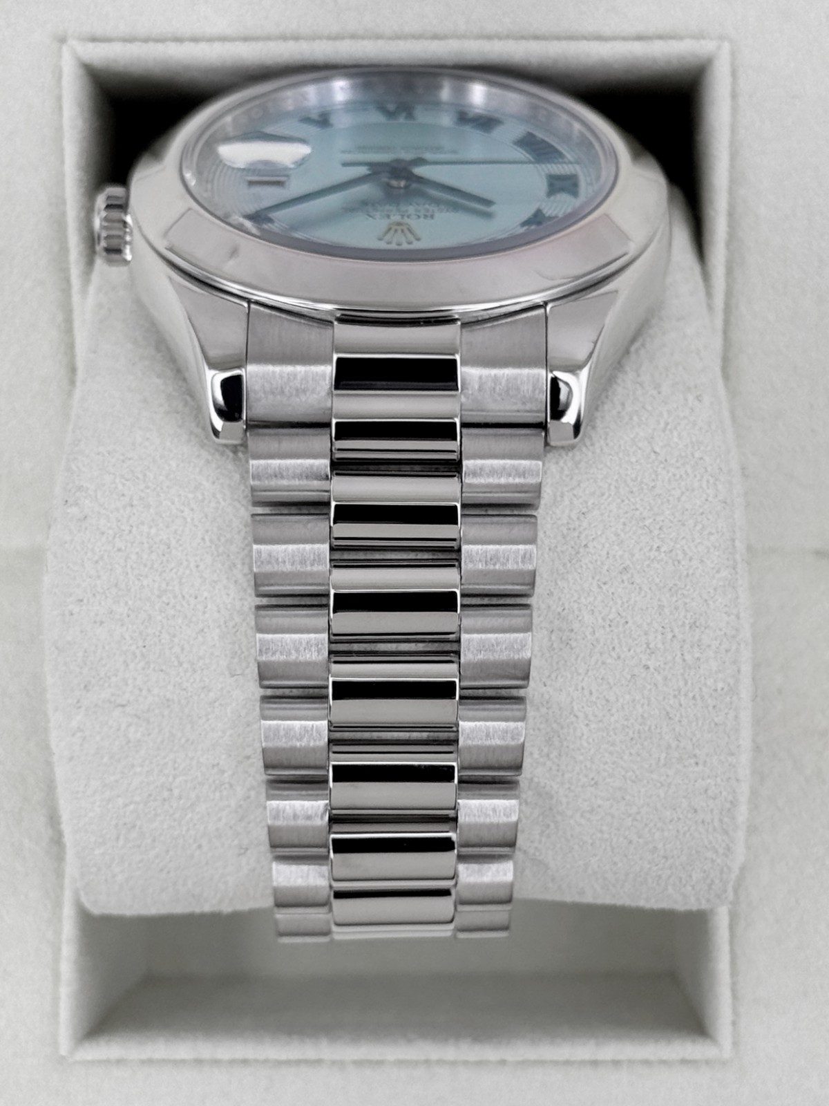 Rolex 2014 Rolex Day-Date II 41mm 218206 Platinum Ice Blue Roman Numeral Dial