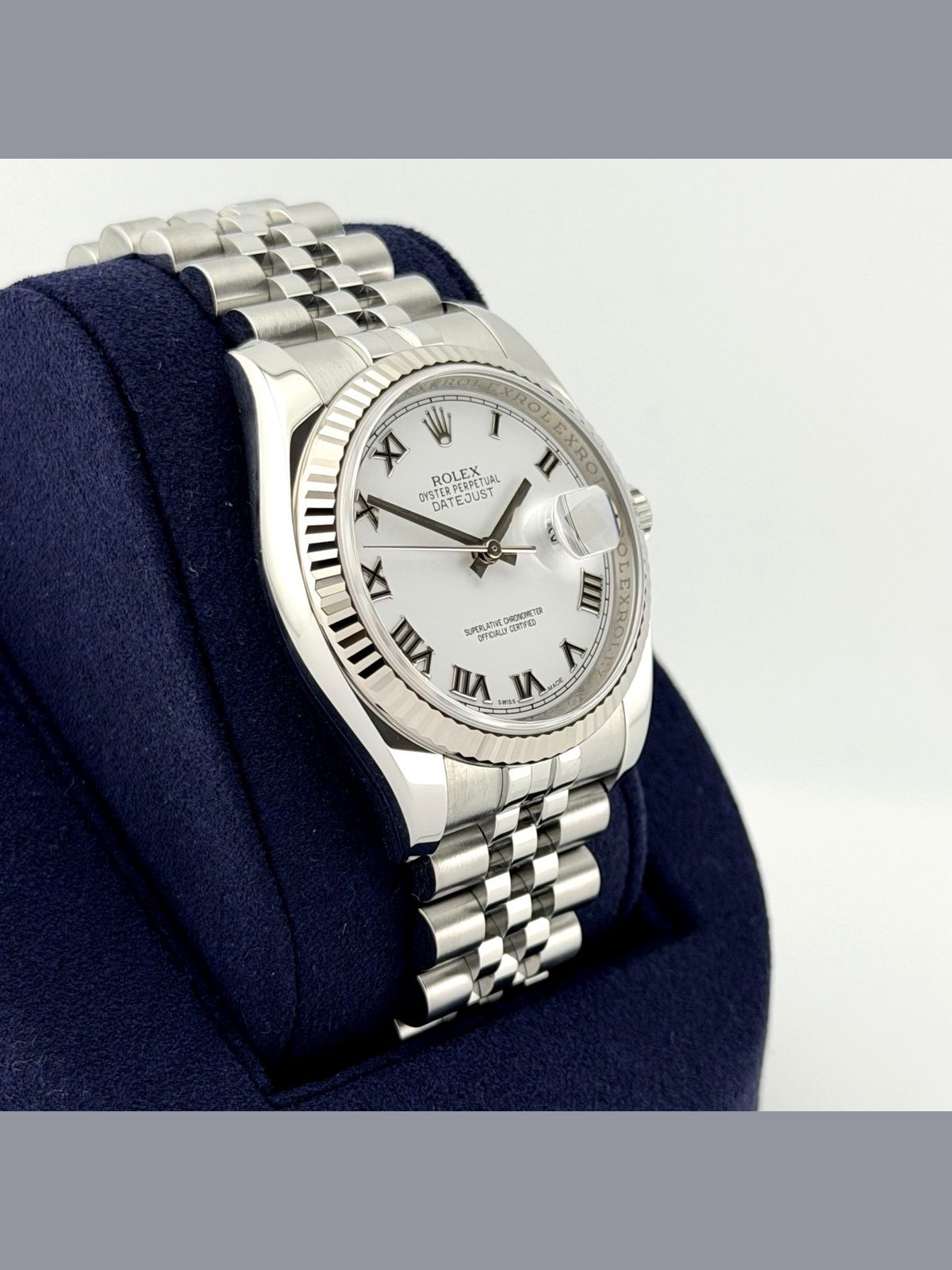 Rolex Datejust 116234 36mm White Roman Dial 18k White Gold Steel Box Paper