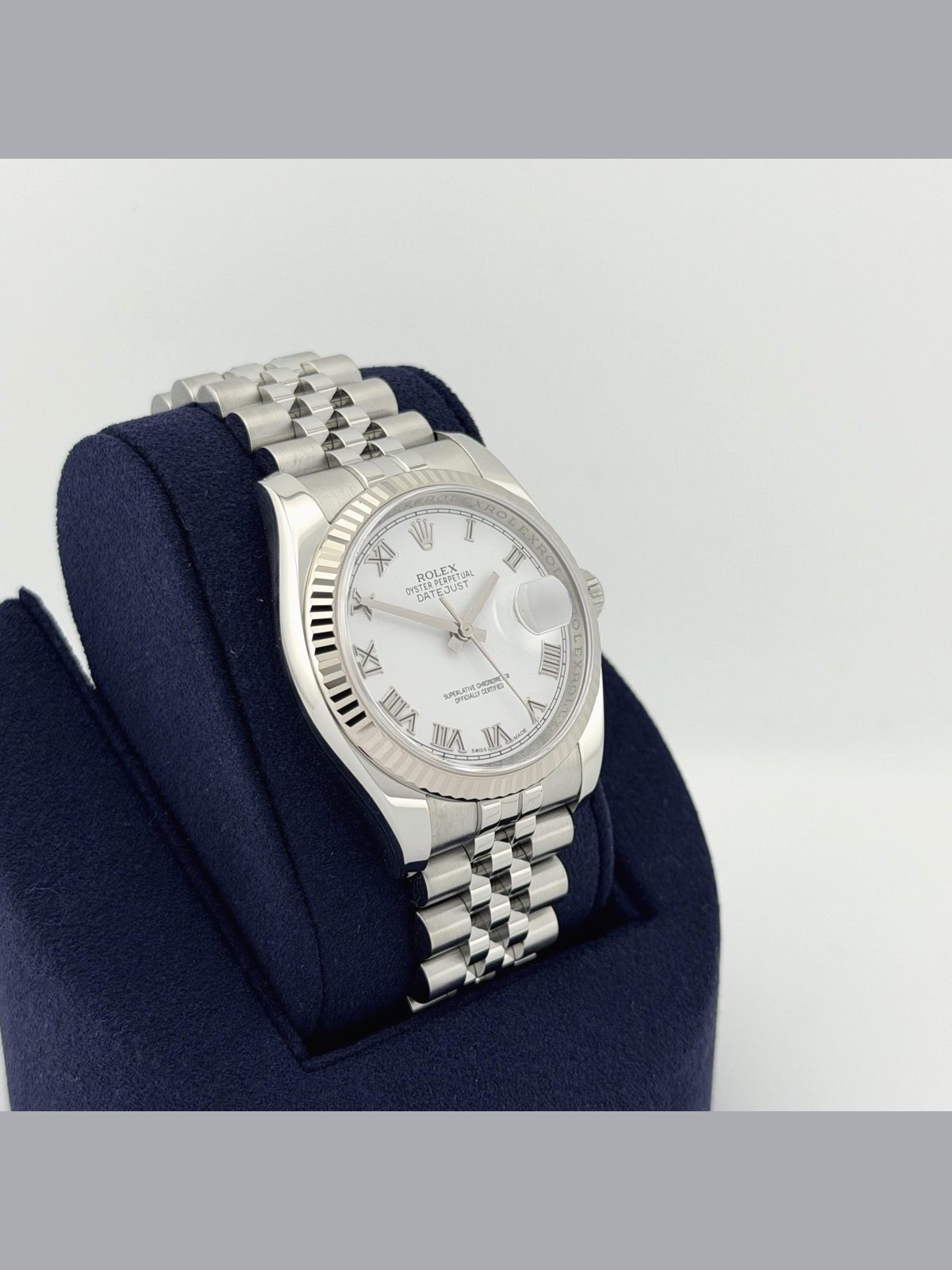 Rolex Datejust 116234 36mm White Roman Dial 18k White Gold Steel Box Paper