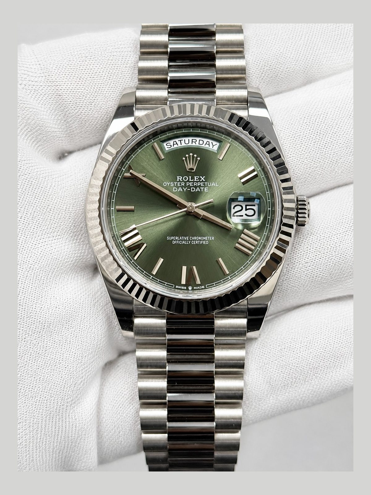 Rolex 2024 Rolex Day Date President 228239 Olive Green Dial 40mm 18k White Gold Paper