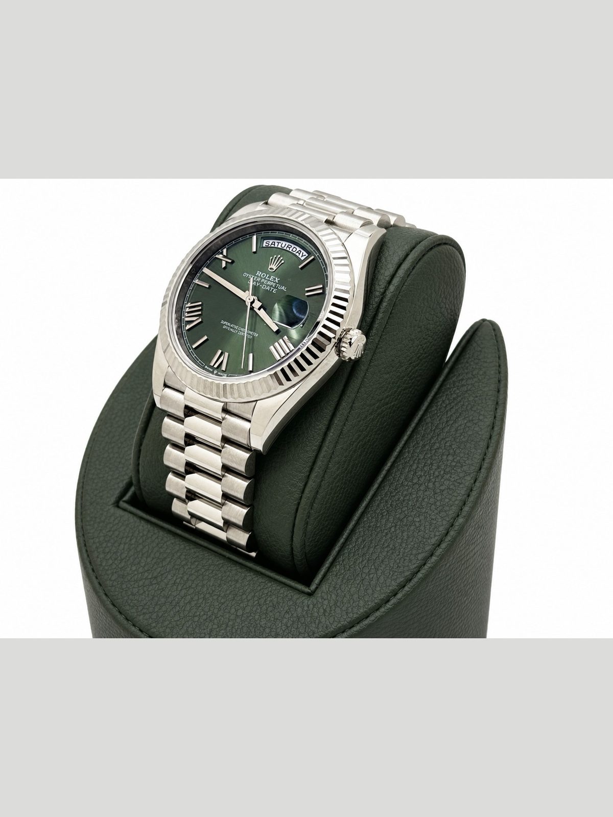 Rolex 2024 Rolex Day Date President 228239 Olive Green Dial 40mm 18k White Gold Paper