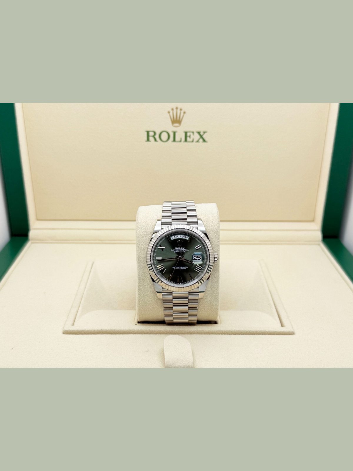 Rolex 2024 Rolex Day Date President 228239 Olive Green Dial 40mm 18k White Gold Paper