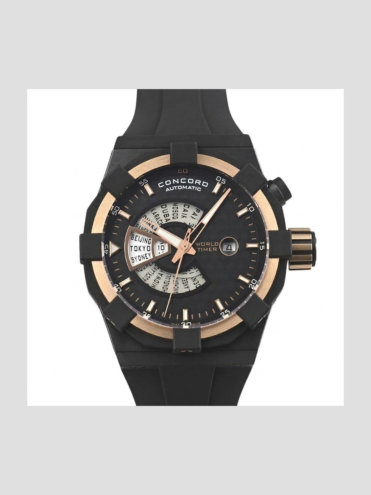 Concord C1 Worldtimer Night Race 0320049 Luxury Black Gold Men's Watch Serviced