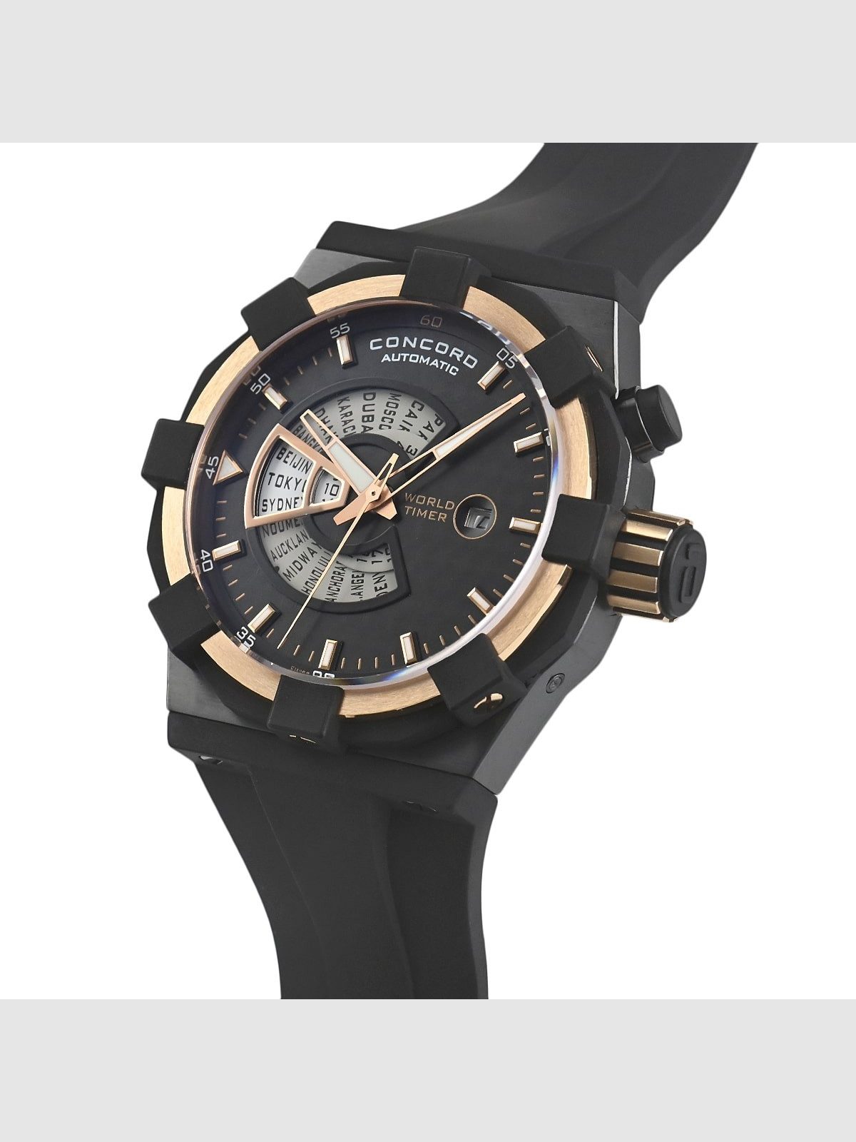 Concord C1 Worldtimer Night Race 0320049 Luxury Black Gold Men's Watch Serviced