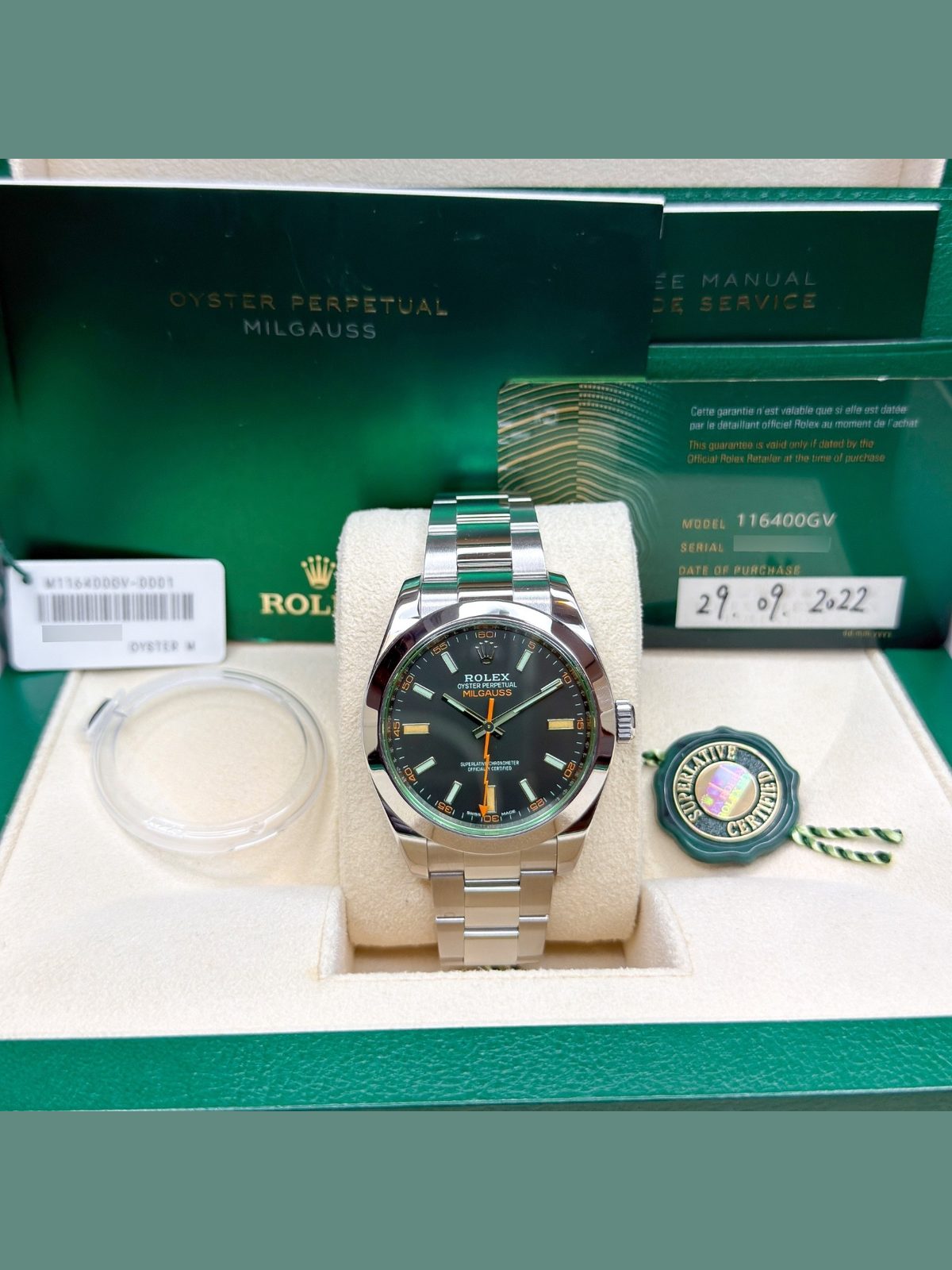 Rolex Milgauss 2022 FULL SET 116400GV Black Oyster Steel 40 mm