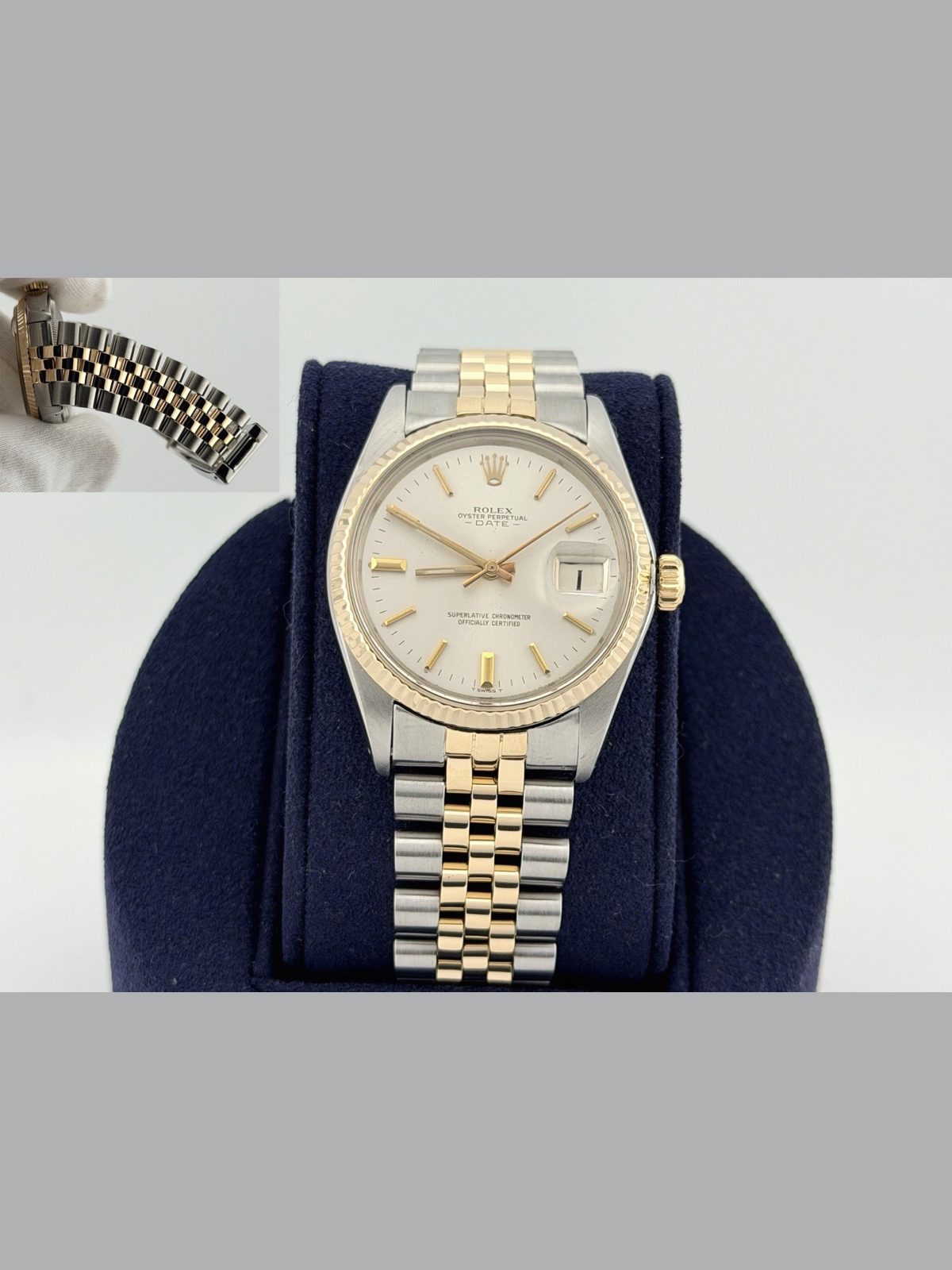 Rolex Date 1500 34mm Silver Dial 18k Yellow Gold Stainless Steel Jubilee