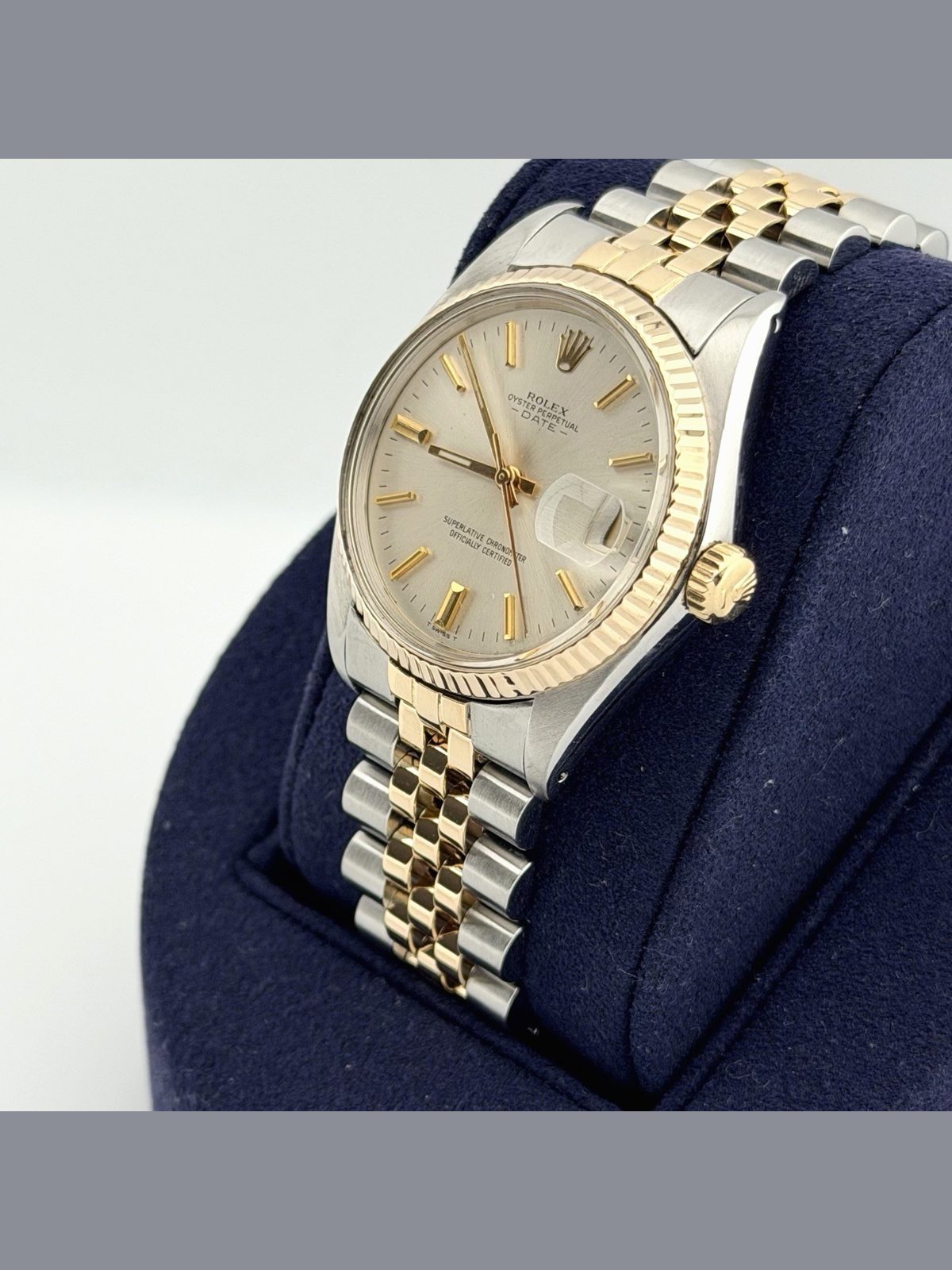 Rolex Date 1500 34mm Silver Dial 18k Yellow Gold Stainless Steel Jubilee