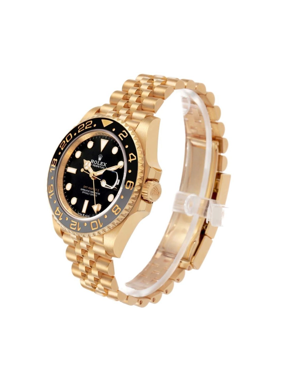 Rolex GMT Master II Black Grey Bezel Yellow Gold Mens Watch 126718 Box Card