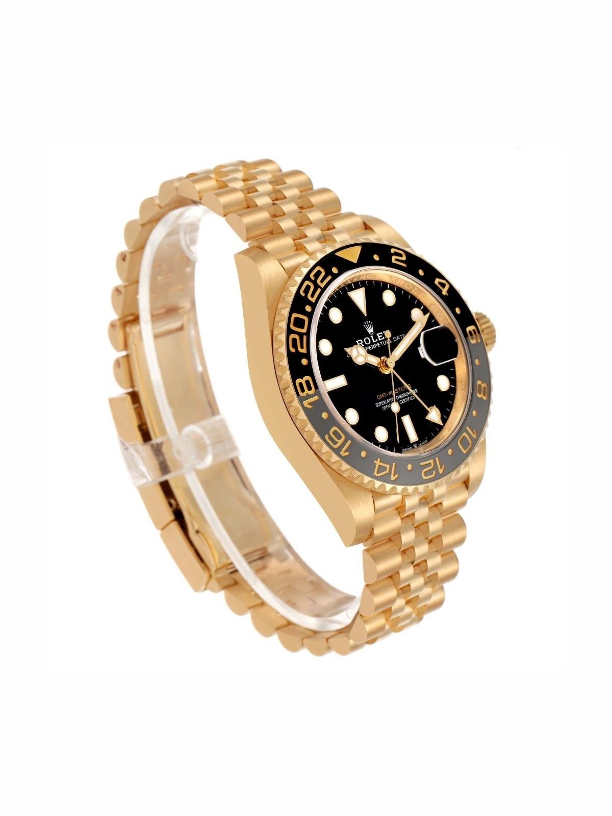 Rolex GMT Master II Black Grey Bezel Yellow Gold Mens Watch 126718 Box Card