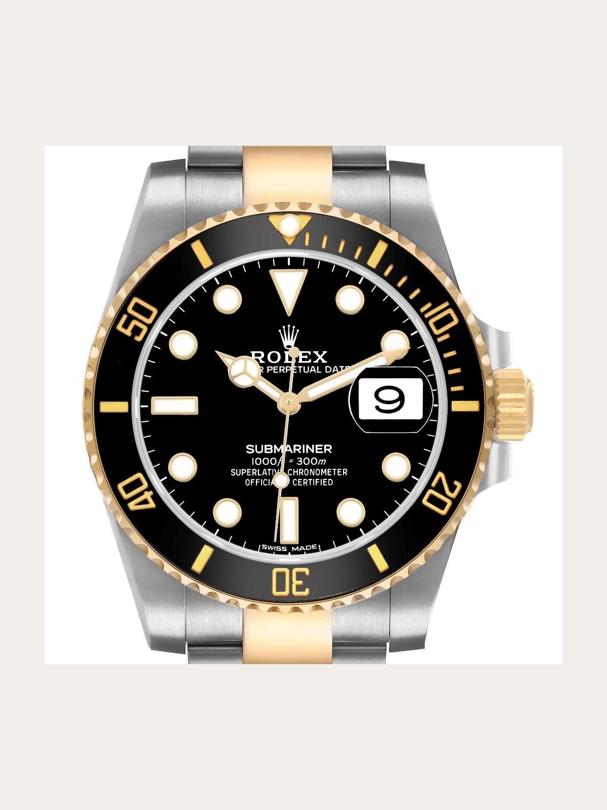 Rolex Submariner Black Dial Steel Yellow Gold Mens Watch 116613 Box Card