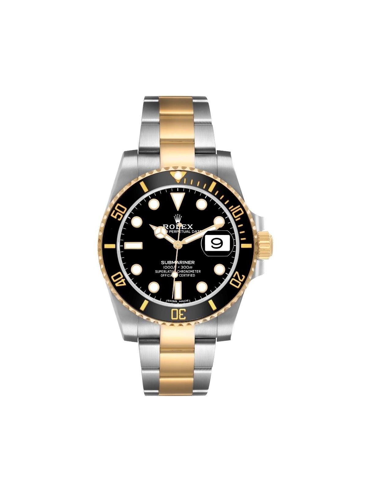 Rolex Submariner Black Dial Steel Yellow Gold Mens Watch 116613 Box Card
