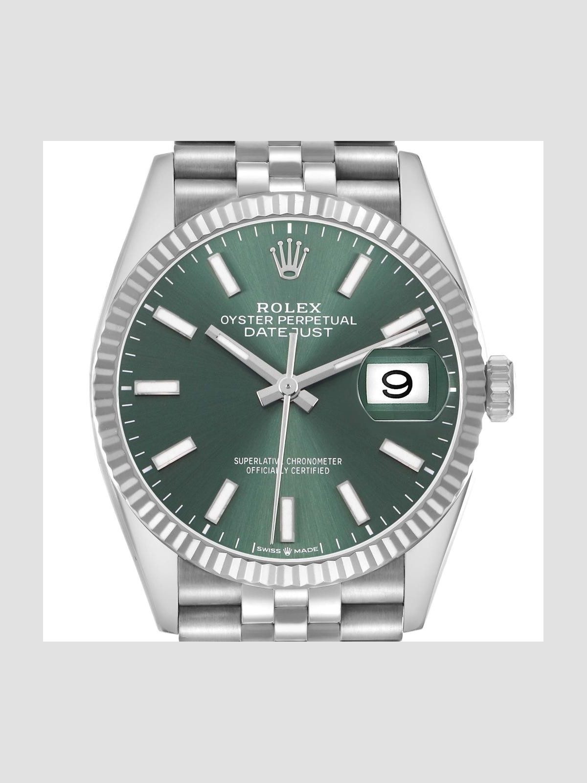 Rolex Datejust Steel White Gold Mint Green Dial Mens Watch 126234 Box Card