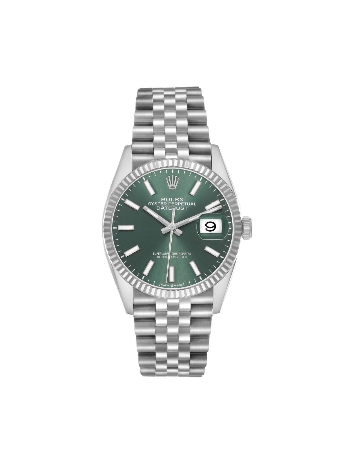 Rolex Datejust Steel White Gold Mint Green Dial Mens Watch 126234 Box Card