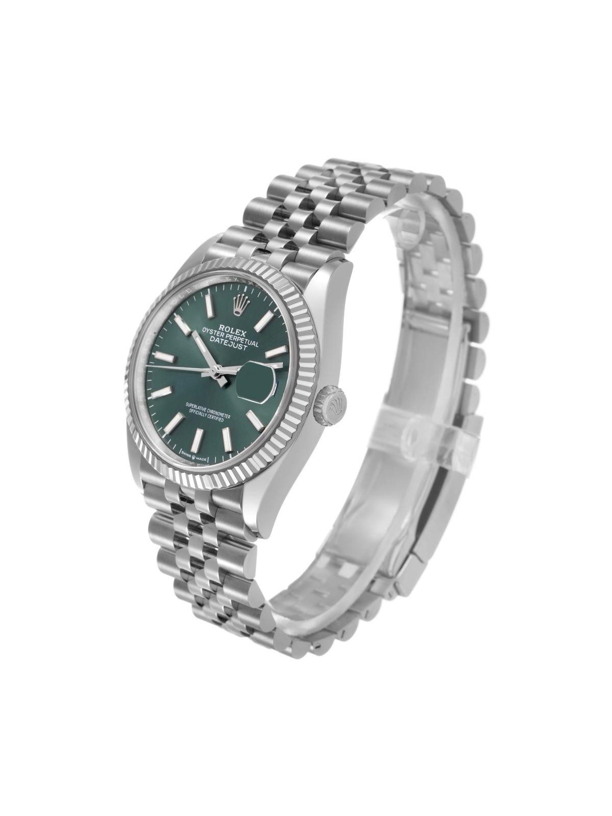 Rolex Datejust Steel White Gold Mint Green Dial Mens Watch 126234 Box Card