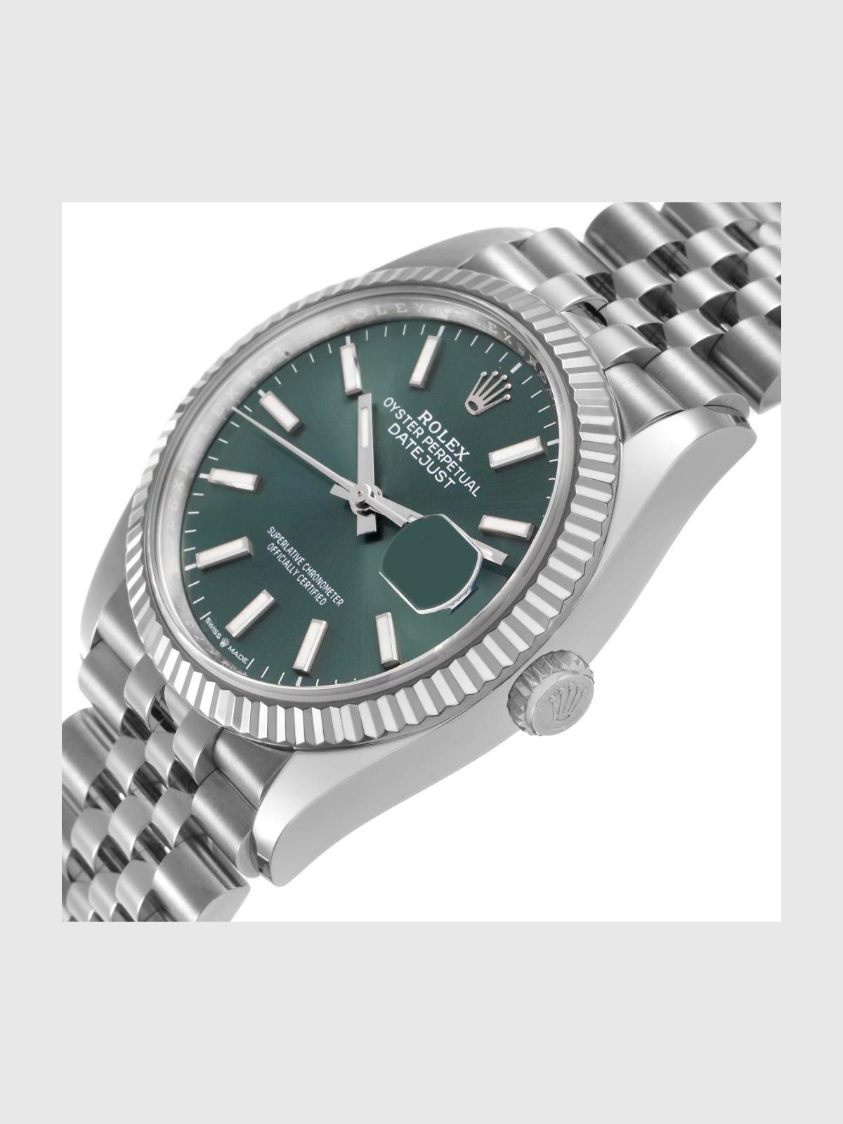 Rolex Datejust Steel White Gold Mint Green Dial Mens Watch 126234 Box Card