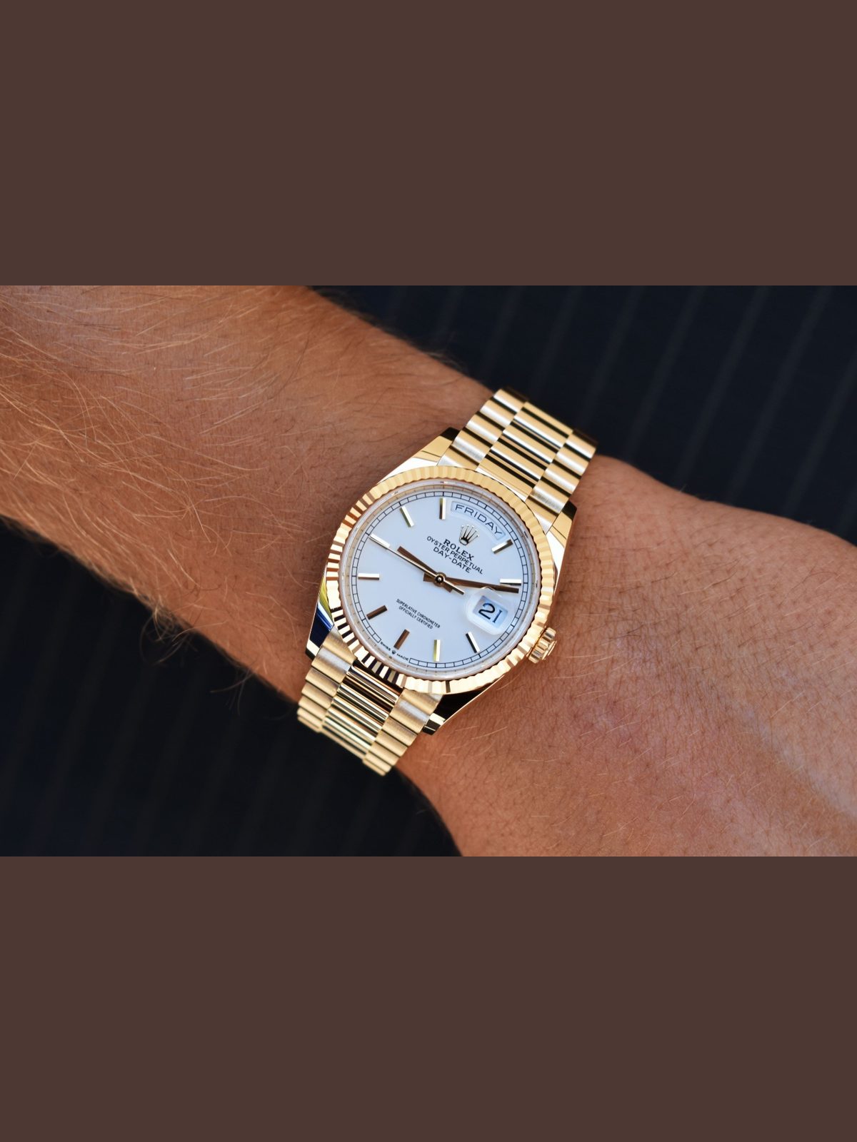 Rolex 2024 Rolex Day-Date 36 President 18K Yellow Gold White Stick Dial 128238 Set