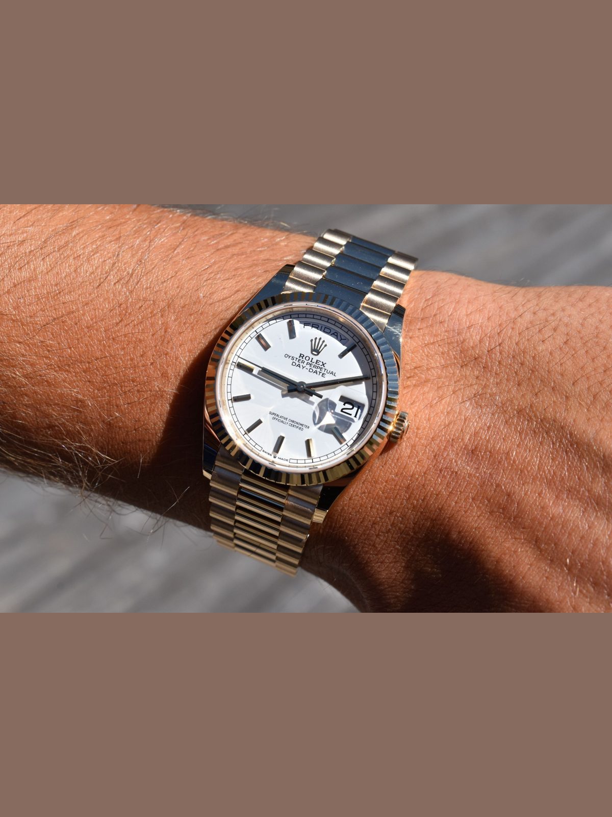 Rolex 2024 Rolex Day-Date 36 President 18K Yellow Gold White Stick Dial 128238 Set