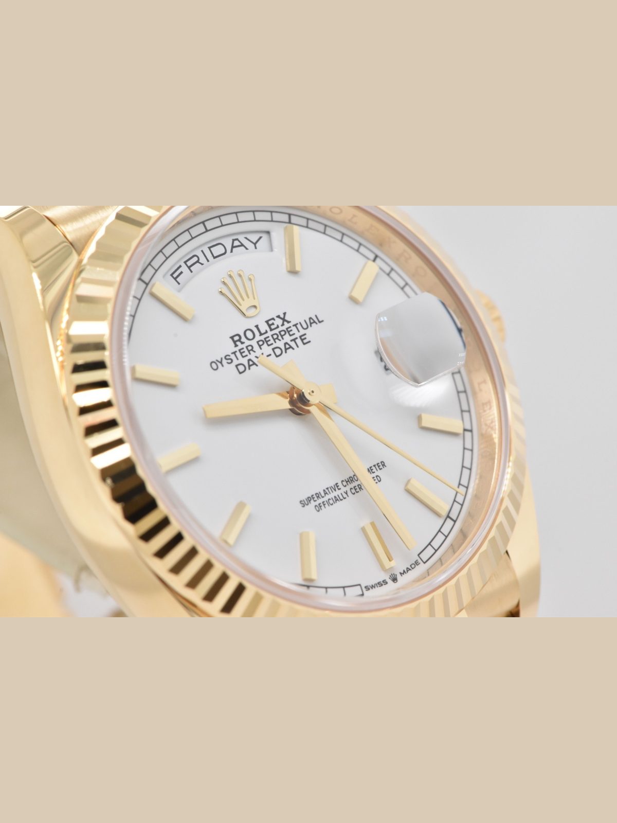 Rolex 2024 Rolex Day-Date 36 President 18K Yellow Gold White Stick Dial 128238 Set