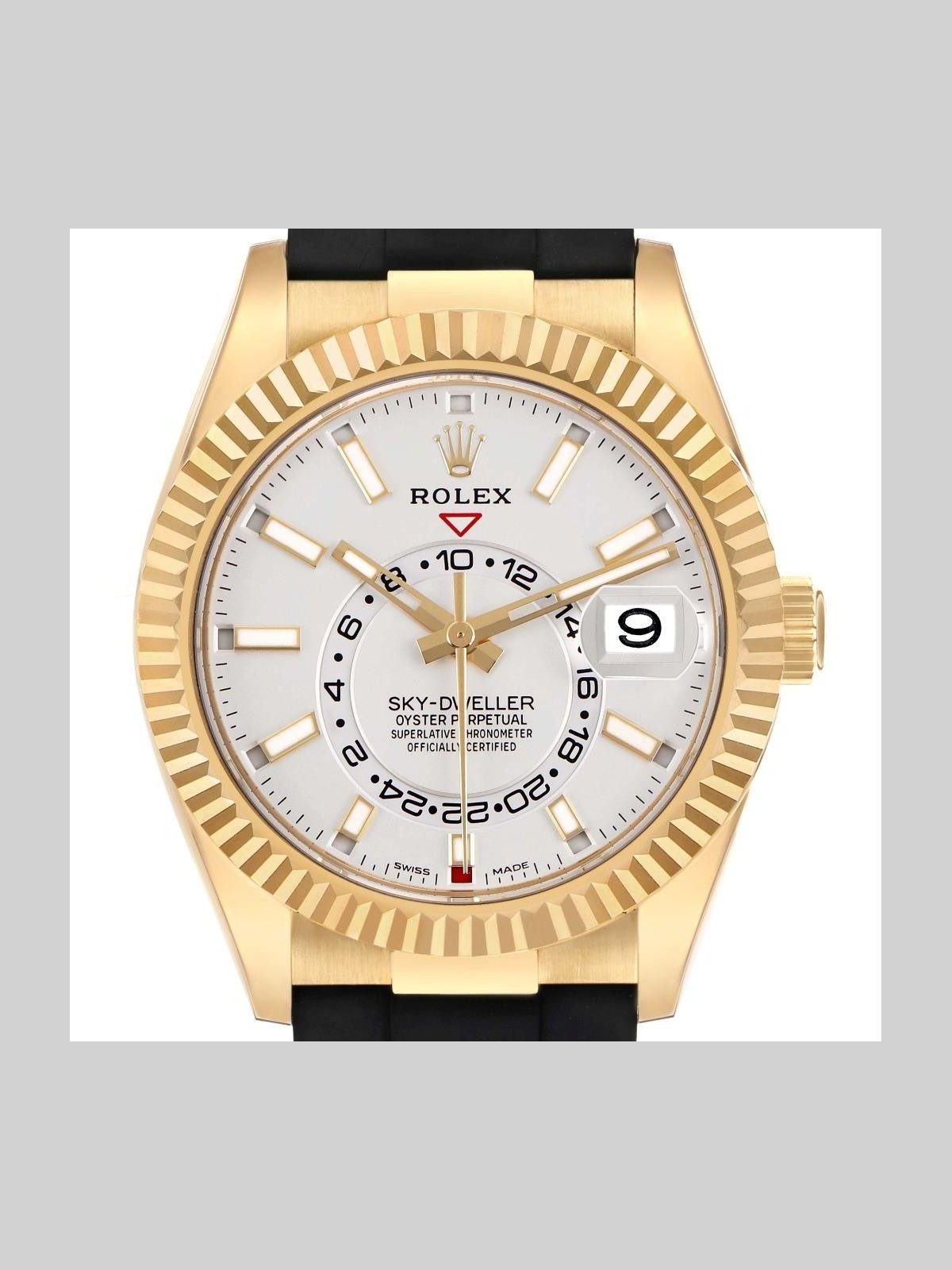 Rolex Sky-Dweller Yellow Gold Oysterflex Mens Watch 326238 Box Card