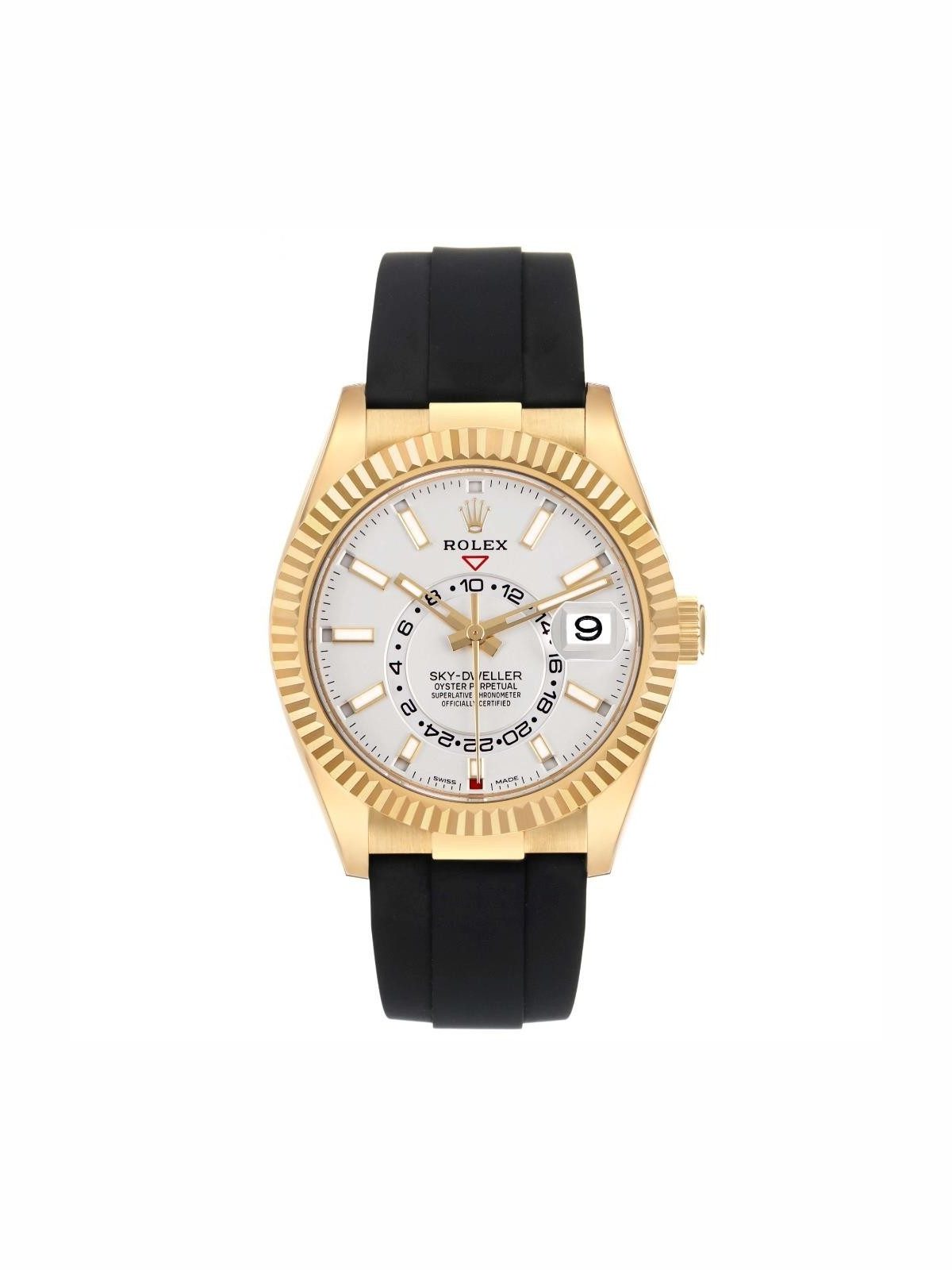 Rolex Sky-Dweller Yellow Gold Oysterflex Mens Watch 326238 Box Card