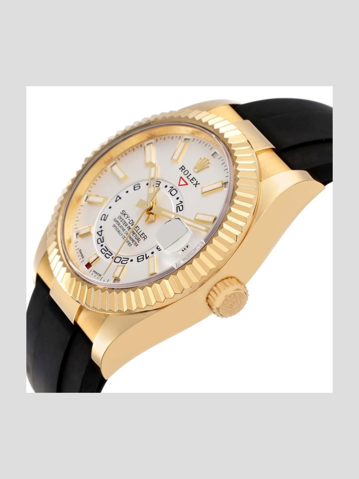 Rolex Sky-Dweller Yellow Gold Oysterflex Mens Watch 326238 Box Card