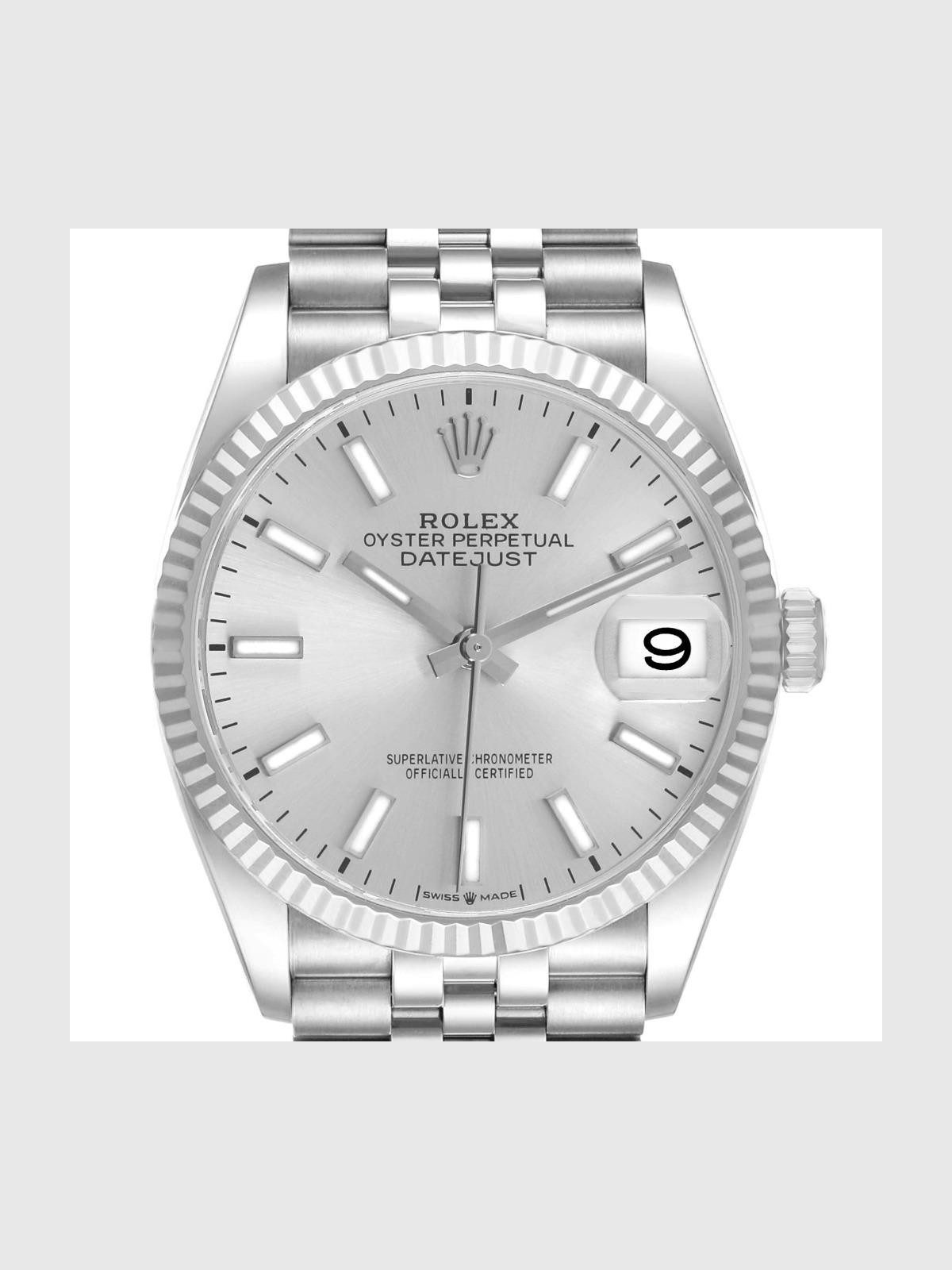 Rolex Datejust Steel White Gold Silver Dial Mens Watch 126234 Box Card