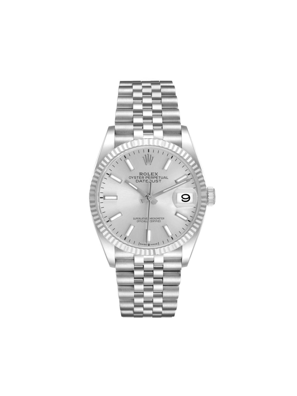 Rolex Datejust Steel White Gold Silver Dial Mens Watch 126234 Box Card