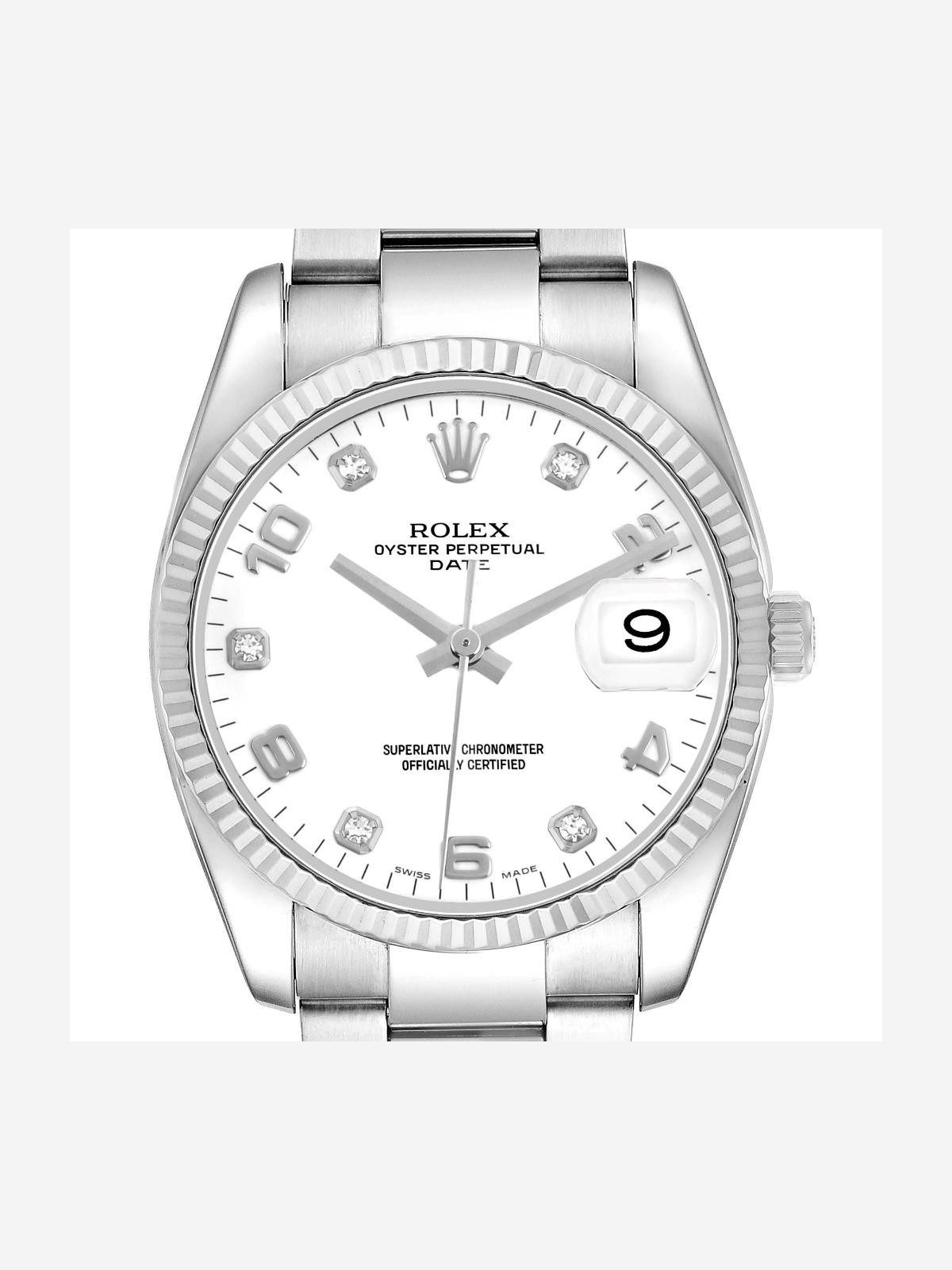 Rolex Date 36 Steel White Gold Diamond Dial Mens Watch 115234