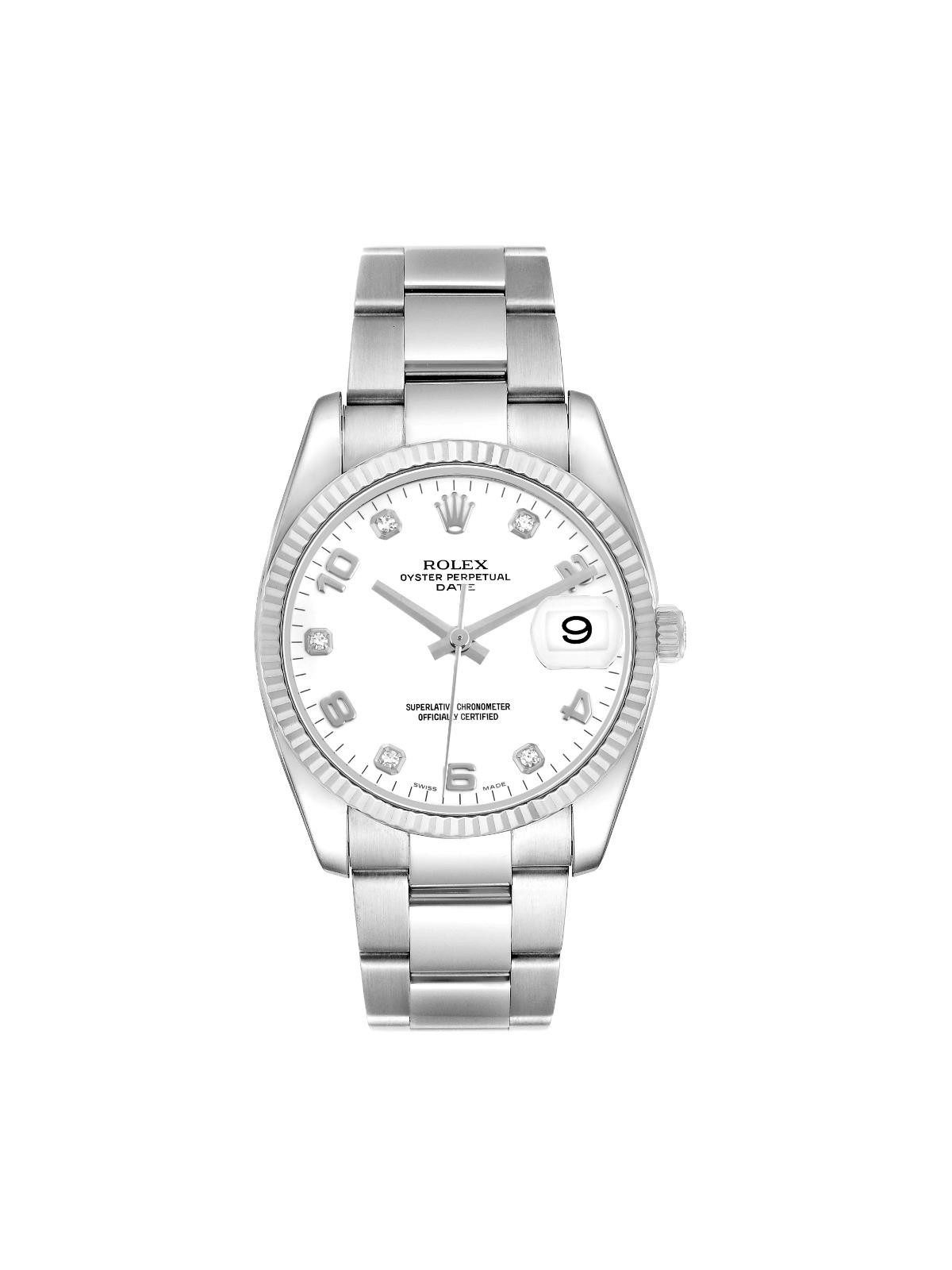 Rolex Date 36 Steel White Gold Diamond Dial Mens Watch 115234