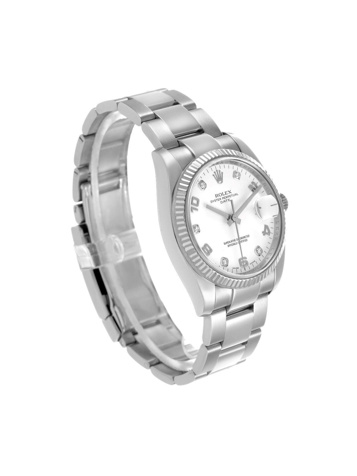 Rolex Date 36 Steel White Gold Diamond Dial Mens Watch 115234