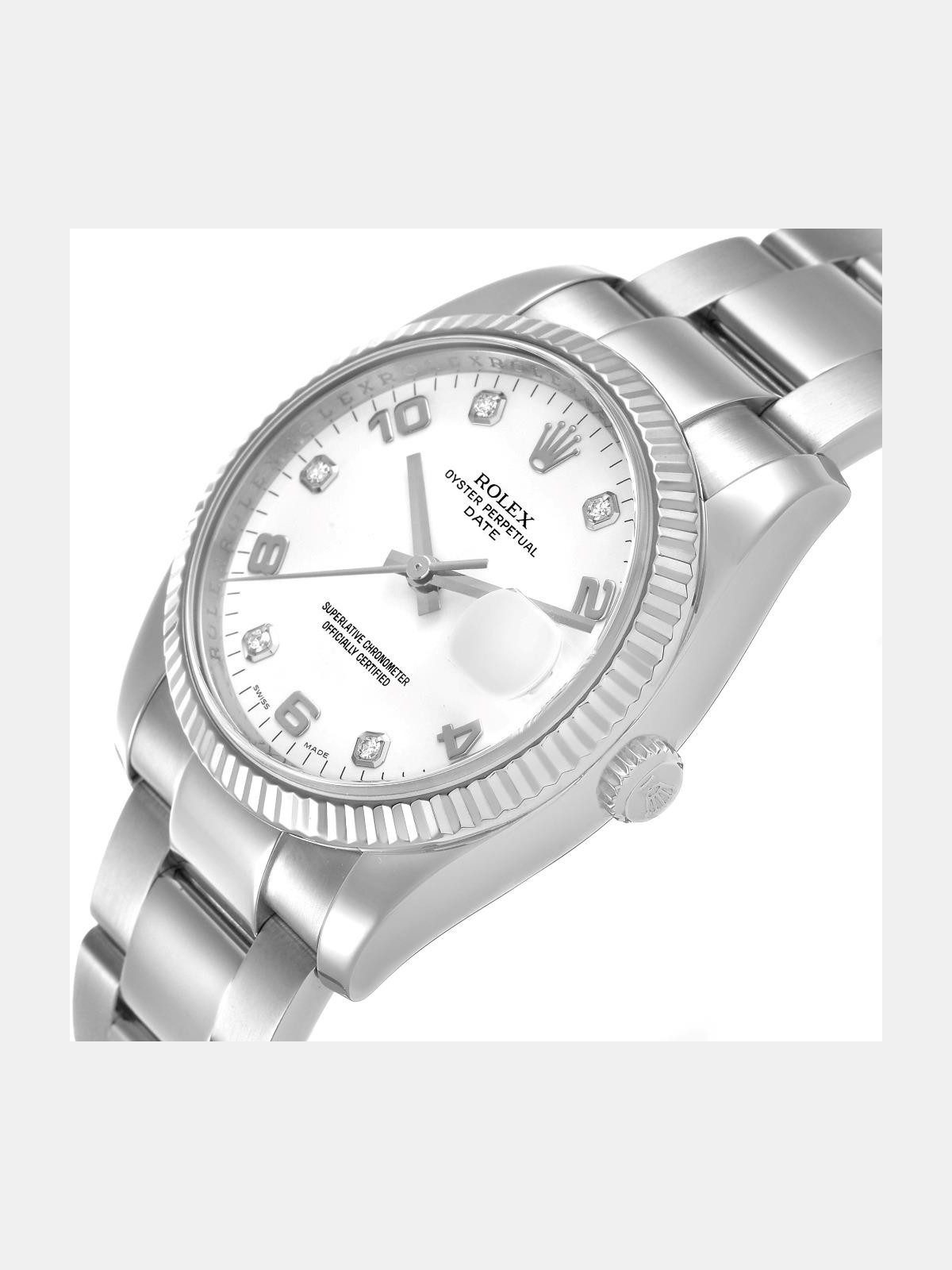 Rolex Date 36 Steel White Gold Diamond Dial Mens Watch 115234