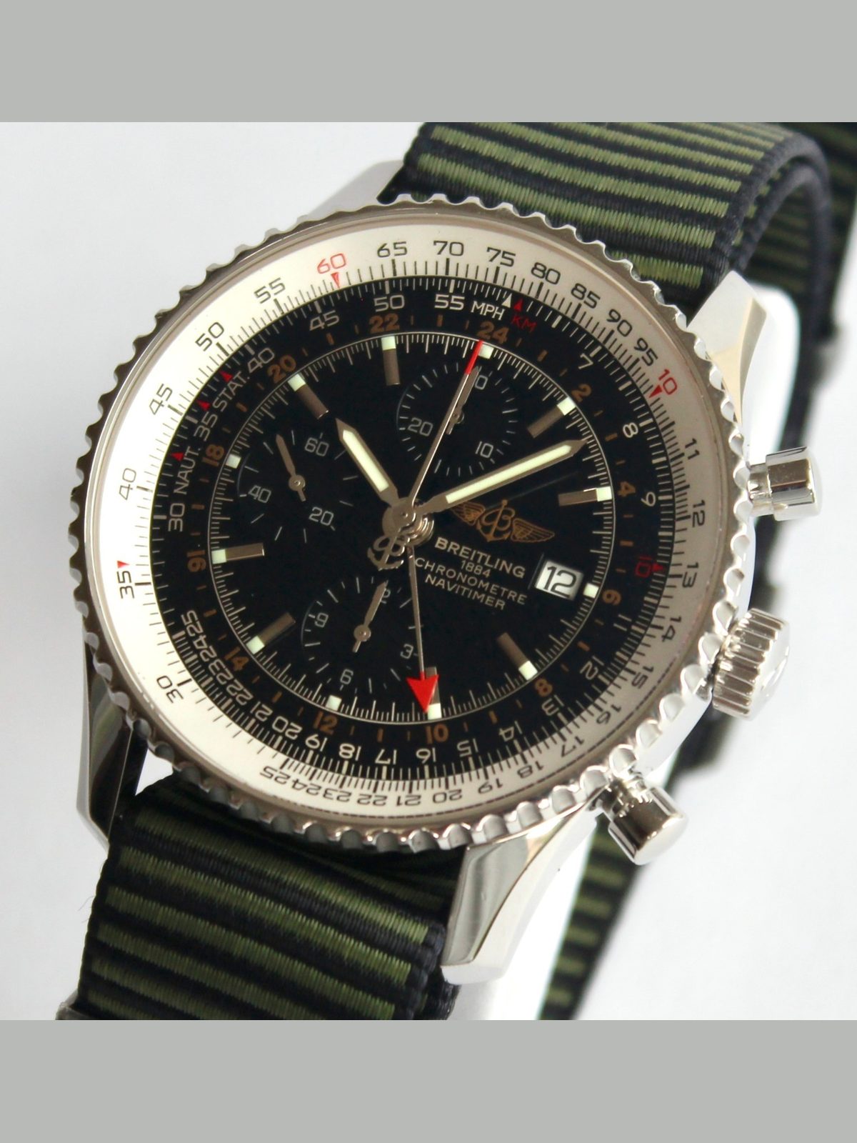 Breitling Men's Watch, A24322 NAVITIMER WORLD, 46mm, NEW BREITLING NATO STRAP!