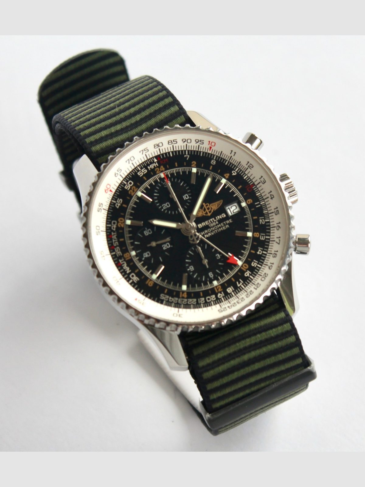 Breitling Men's Watch, A24322 NAVITIMER WORLD, 46mm, NEW BREITLING NATO STRAP!