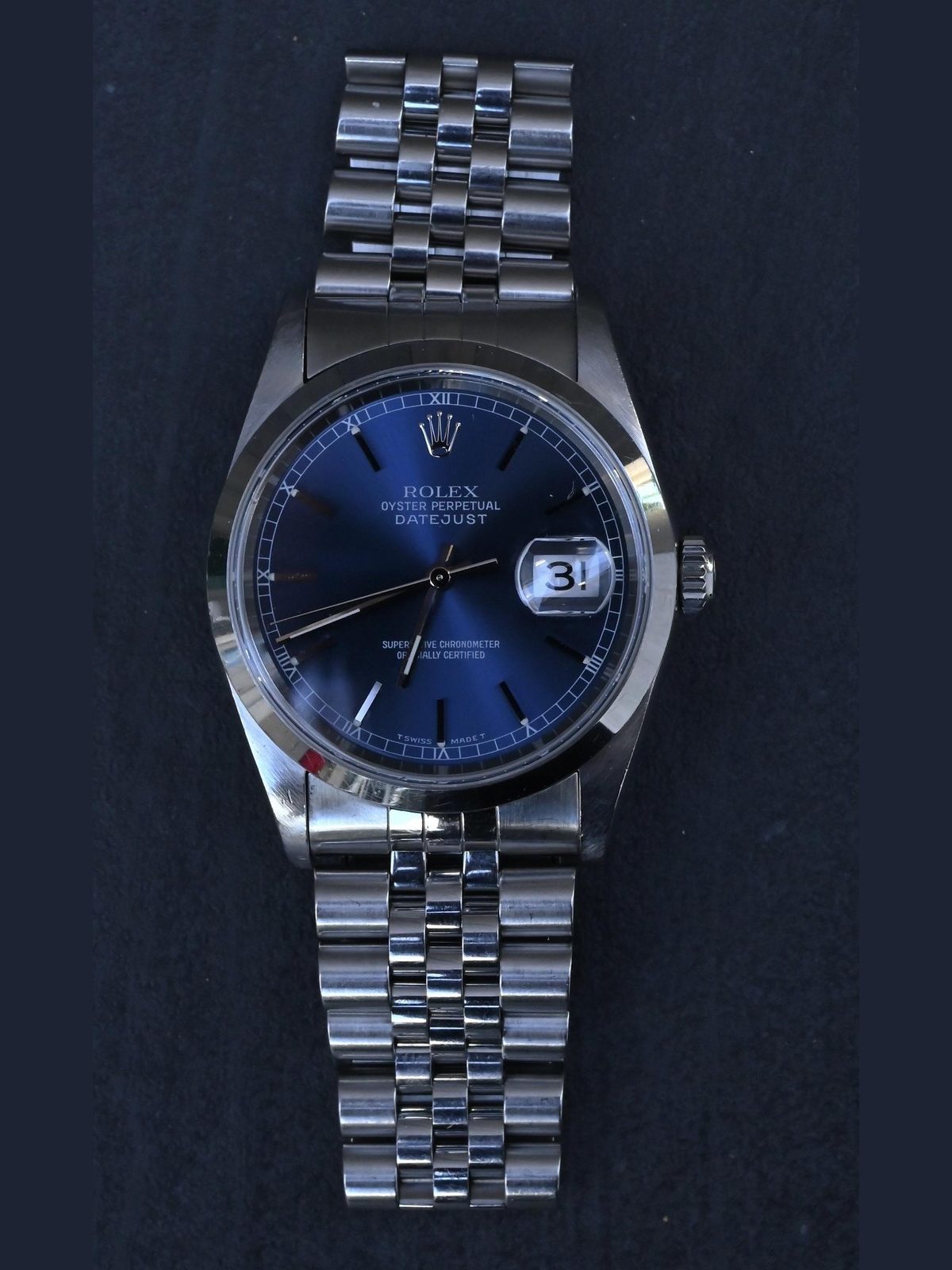Rolex Datejust 36mm 16200 Blue Dial Jubilee Steel Watch Box Papers U-Serial 1997