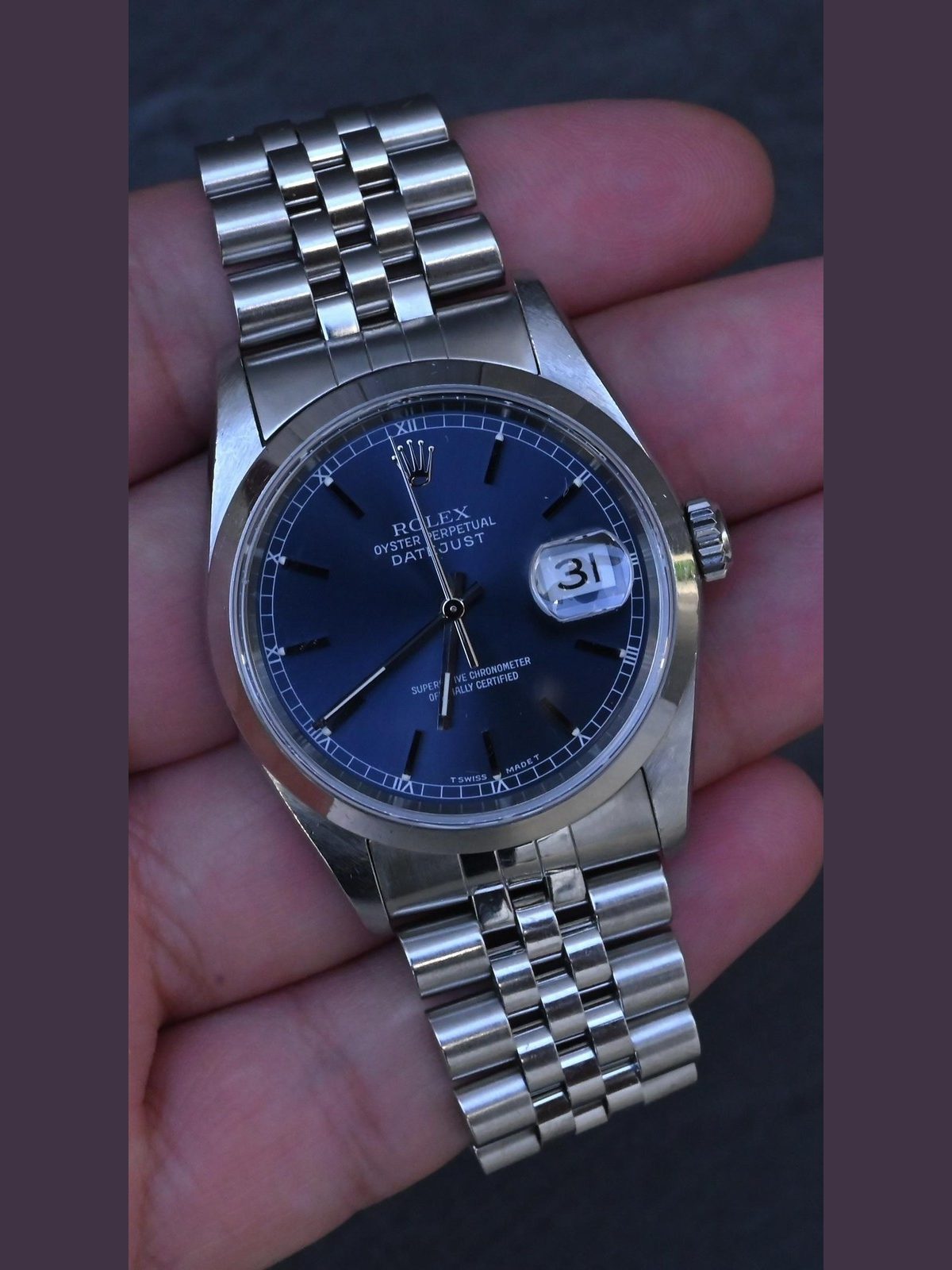 Rolex Datejust 36mm 16200 Blue Dial Jubilee Steel Watch Box Papers U-Serial 1997