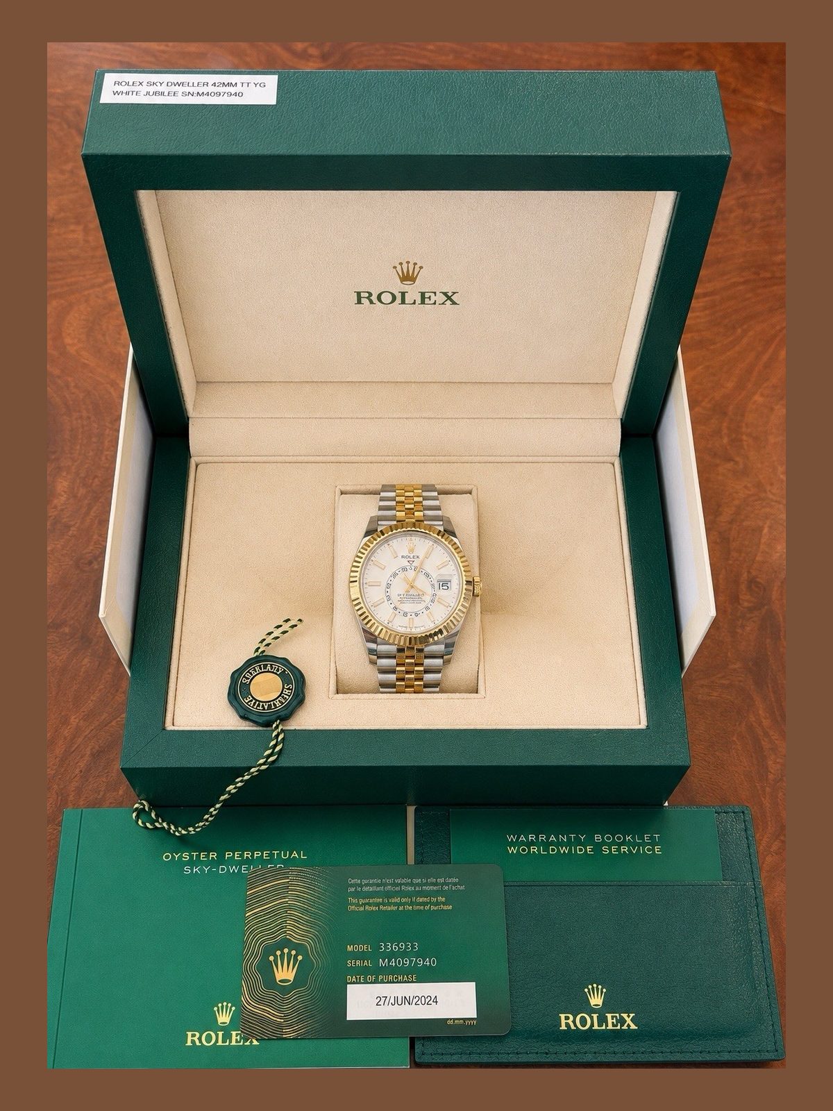Rolex 2024 ROLEX Sky-Dweller 336933 TwoTone 42mm WHITE Dial JUBILEE Full Set w/B&P