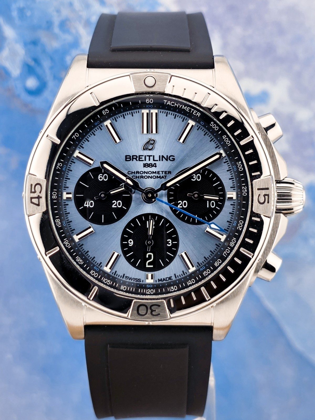 Breitling Chronomat B01 42mm Blue Dial Rubber Band Watch PB0134101C1S2 Bracelet