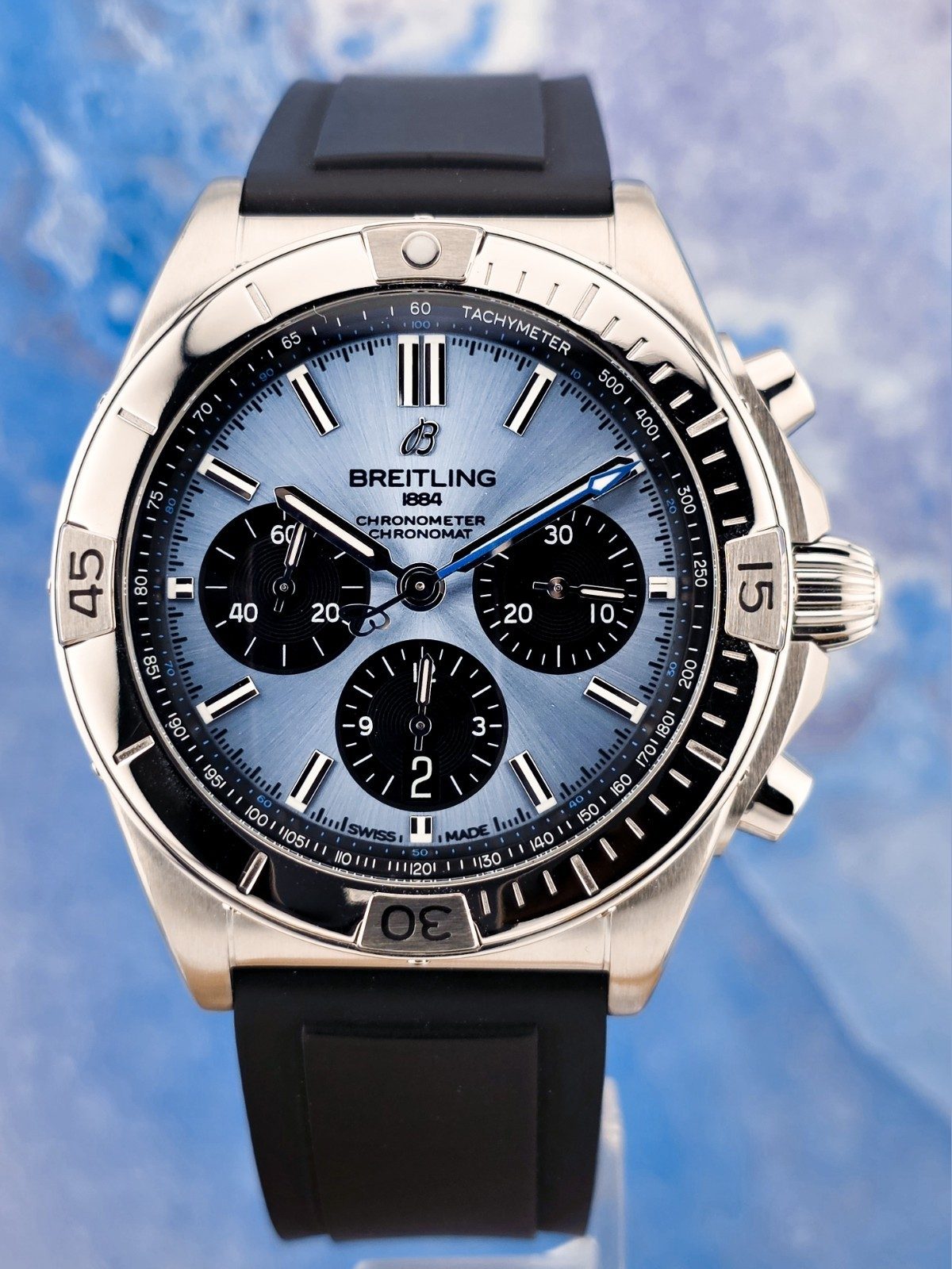 Breitling Chronomat B01 42mm Blue Dial Rubber Band Watch PB0134101C1S2 Bracelet