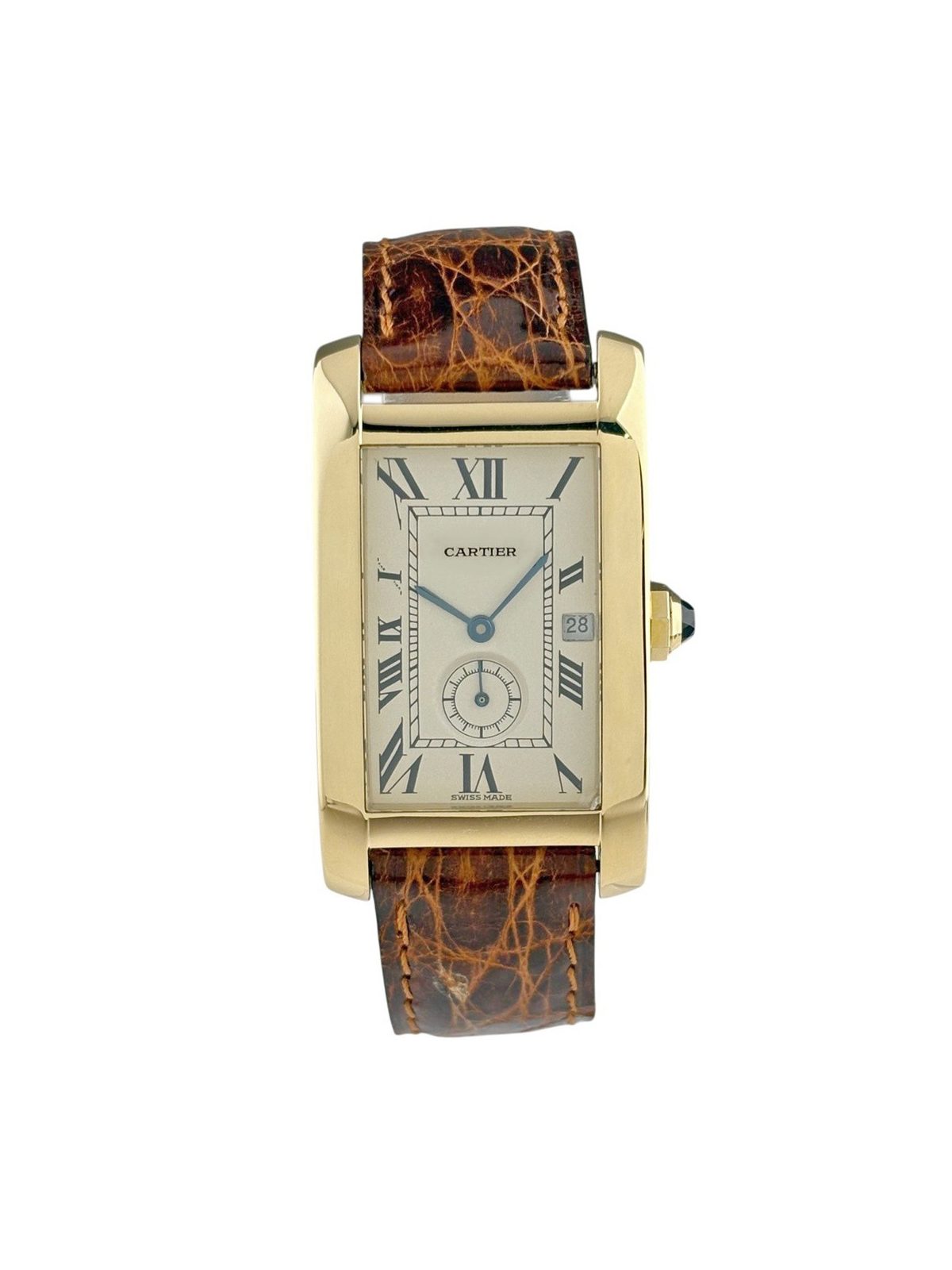 Cartier Tank American W2600351 Watch YG Leather Quartz Cream-colored Used BUYS-0
