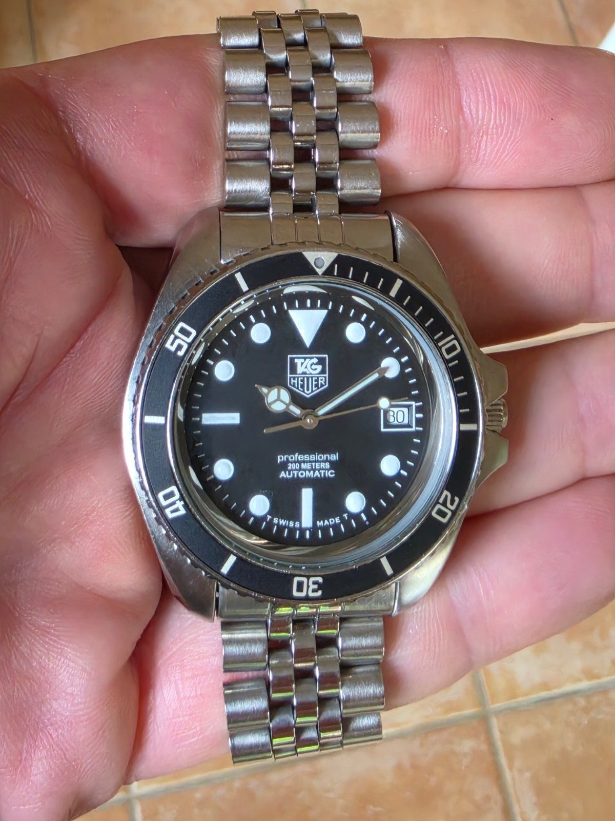 TAG Heuer 844/5 Mens 1000 Automatic Professional Watch Black & Silver 844 Monnin