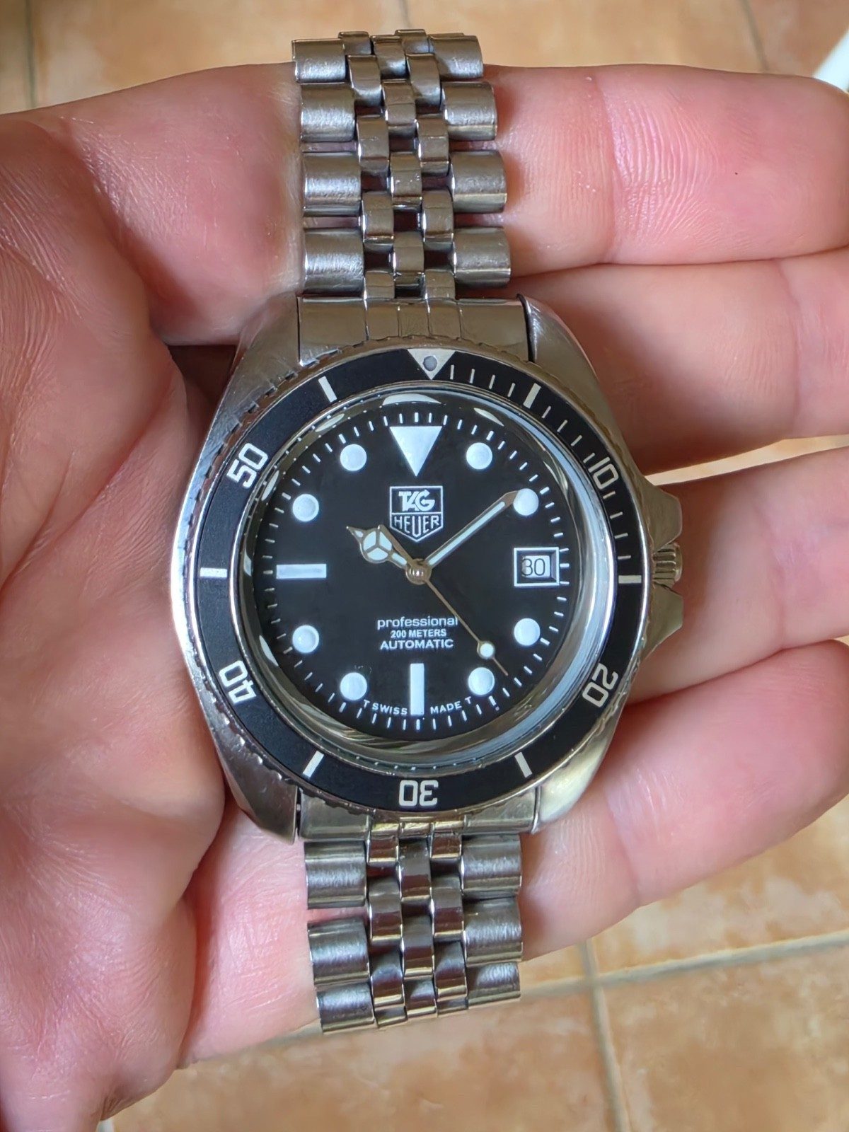TAG Heuer 844/5 Mens 1000 Automatic Professional Watch Black & Silver 844 Monnin