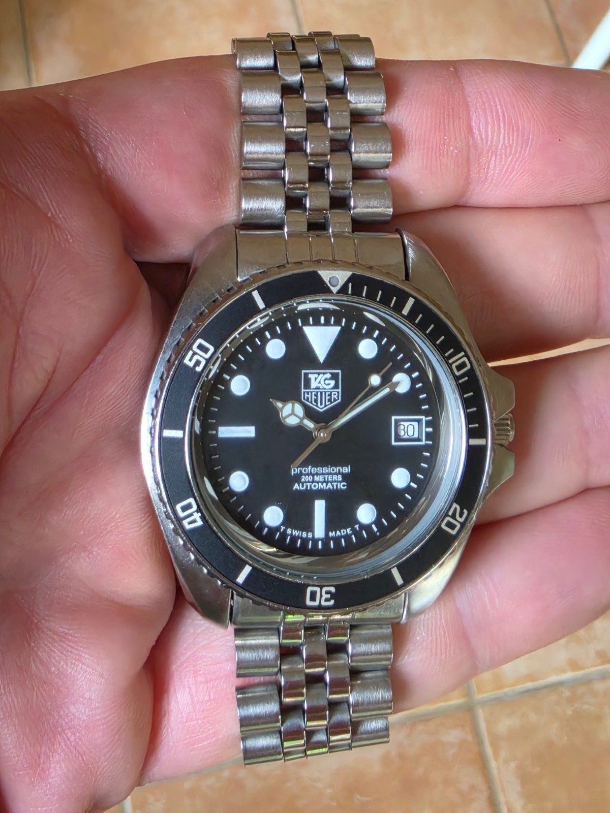 TAG Heuer 844/5 Mens 1000 Automatic Professional Watch Black & Silver 844 Monnin
