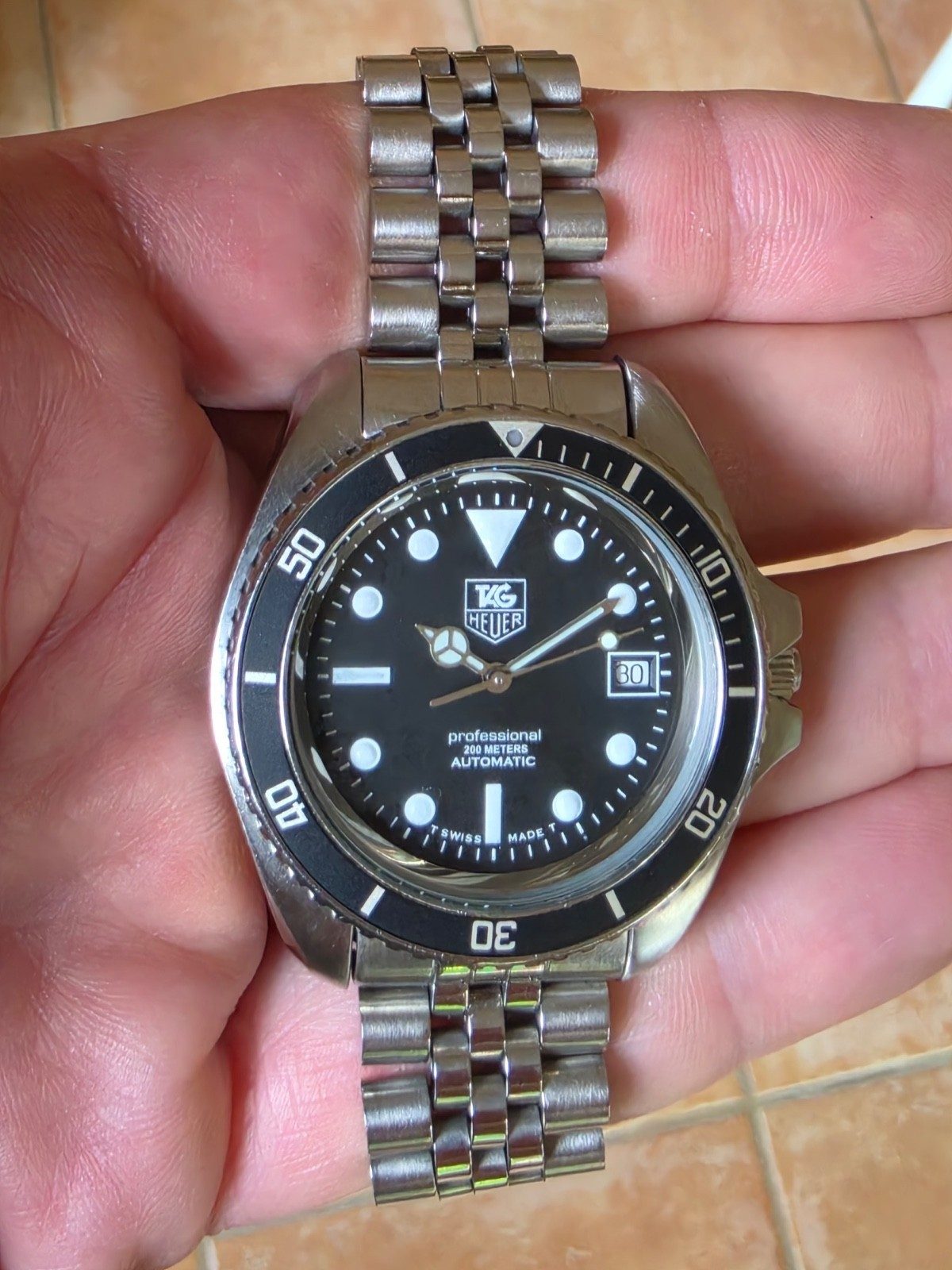 TAG Heuer 844/5 Mens 1000 Automatic Professional Watch Black & Silver 844 Monnin