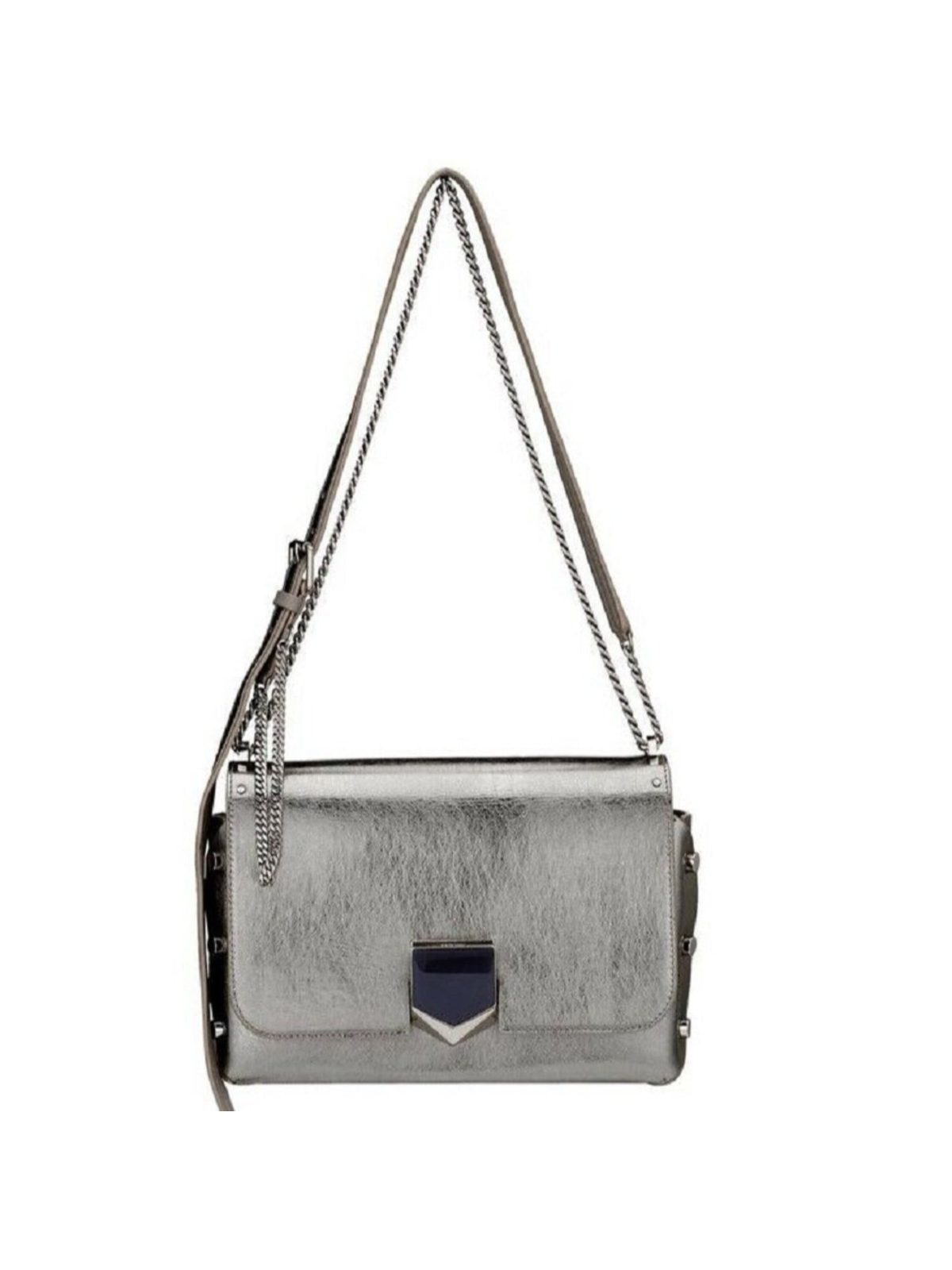 Jimmy Choo Lockett Metallic Silver Studded Leather Crossbody Bag