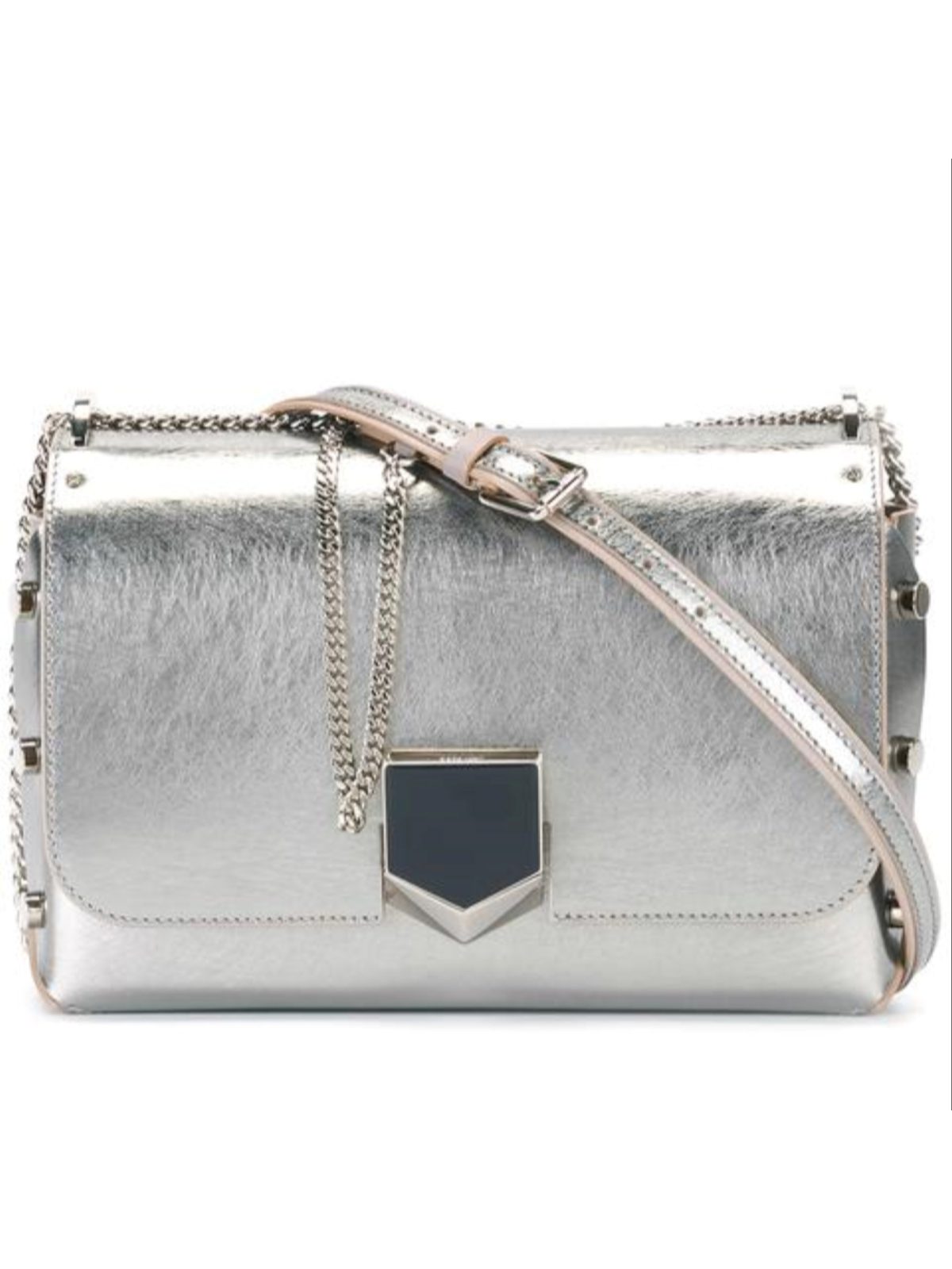 Jimmy Choo Lockett Metallic Silver Studded Leather Crossbody Bag