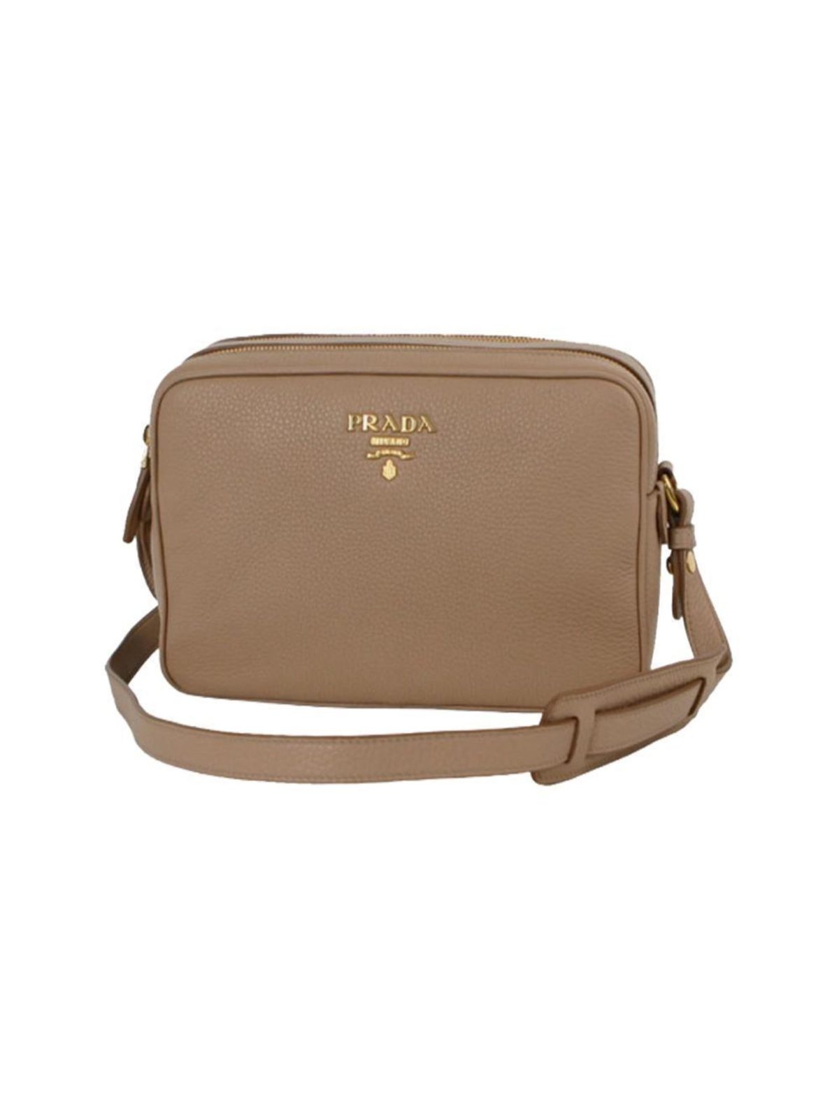 Prada Beige Vitello Phenix Leather Double Zip Crossbody Bag